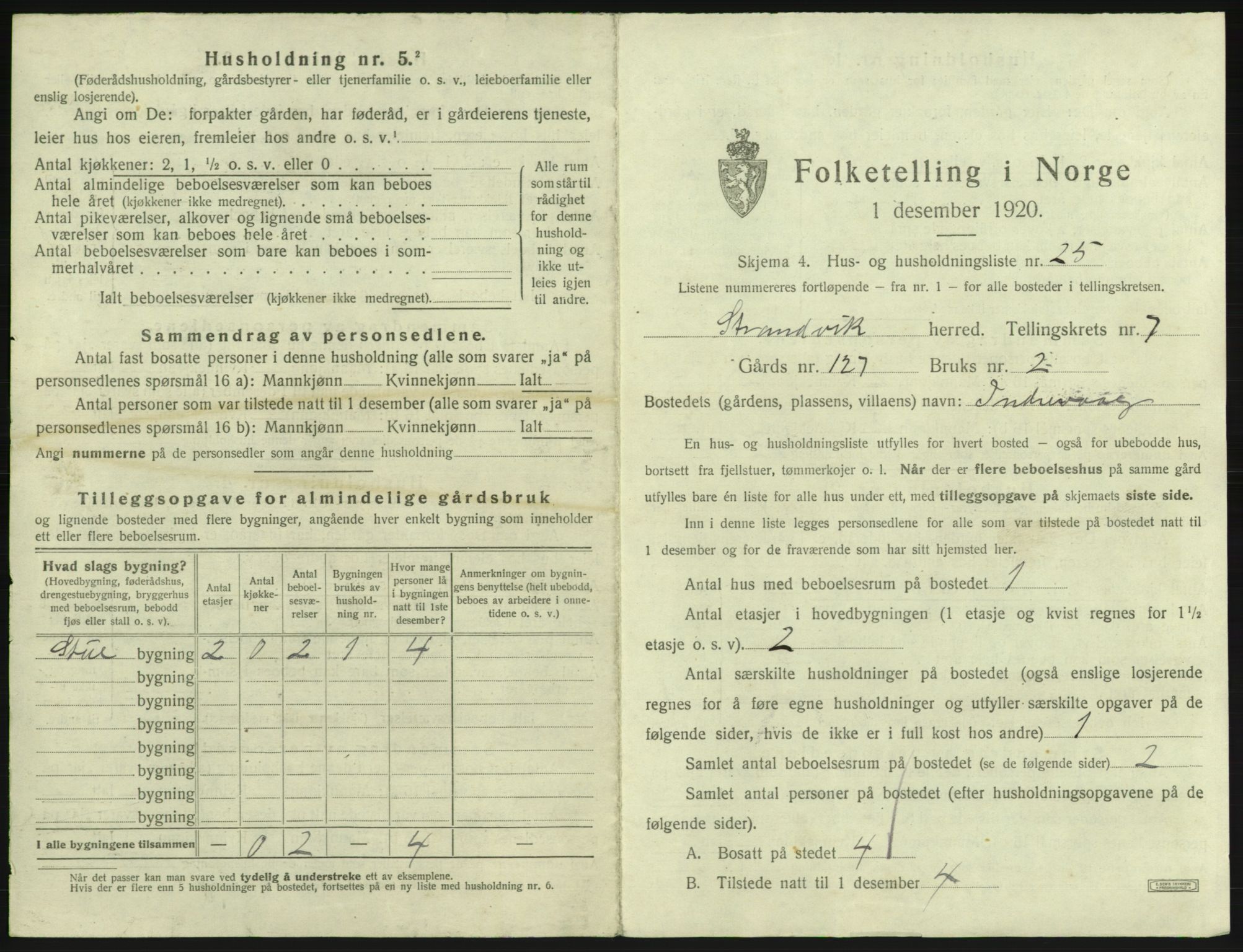 SAB, 1920 census for Strandvik, 1920, p. 742