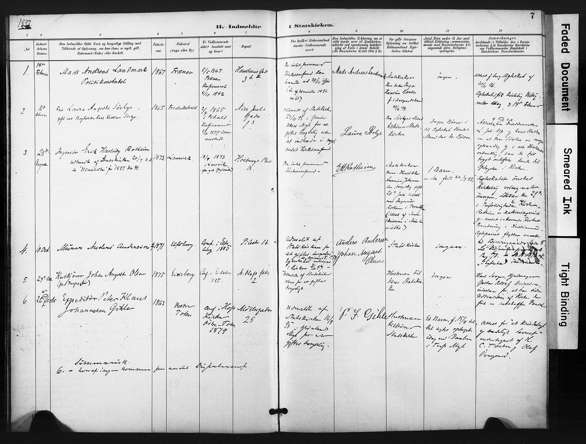 Trefoldighet prestekontor Kirkebøker, SAO/A-10882/F/Ff/L0002: Parish register (official) no. VI 2, 1891-1918, p. 7