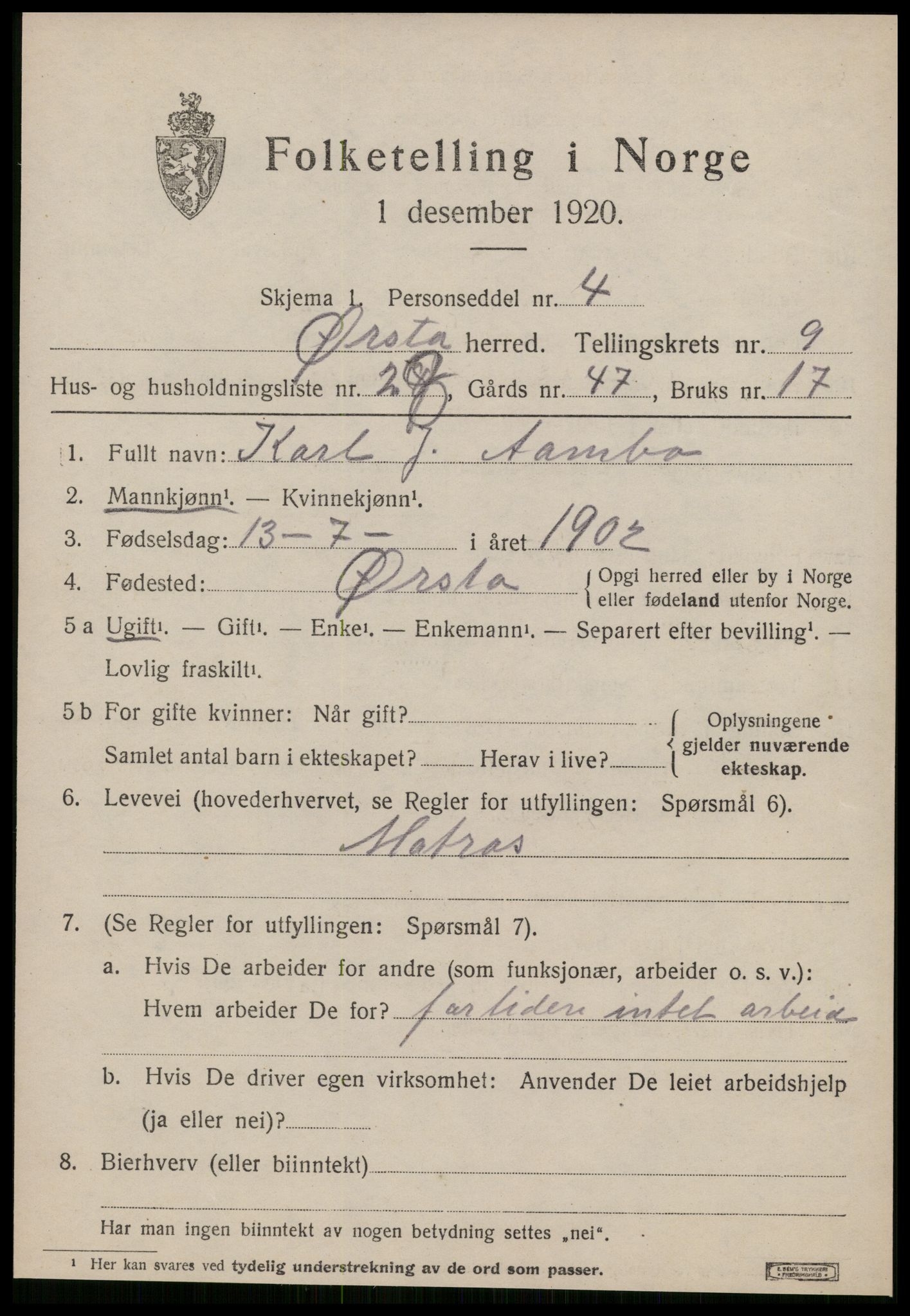 SAT, 1920 census for Ørsta, 1920, p. 6638