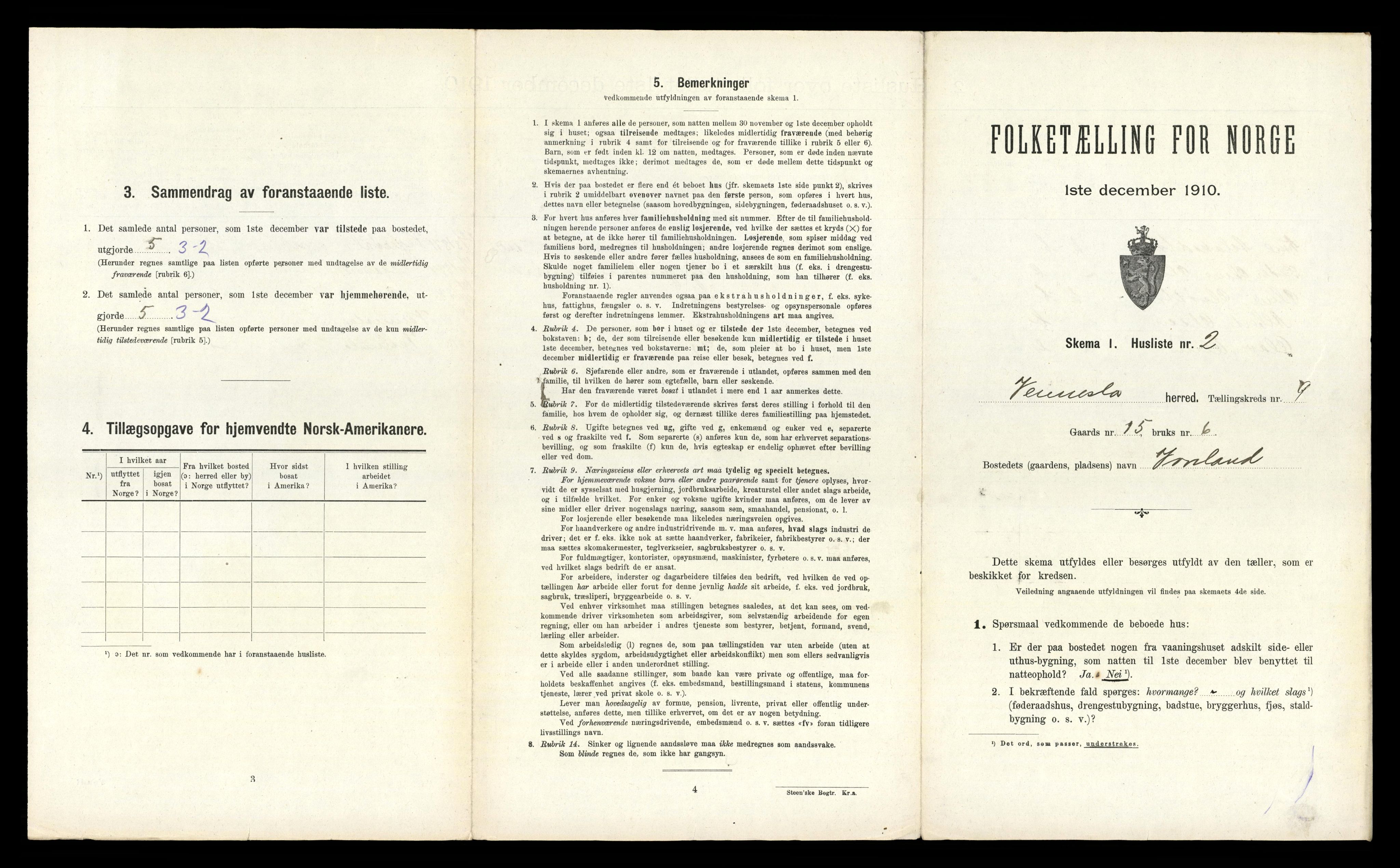 RA, 1910 census for Vennesla, 1910, p. 704