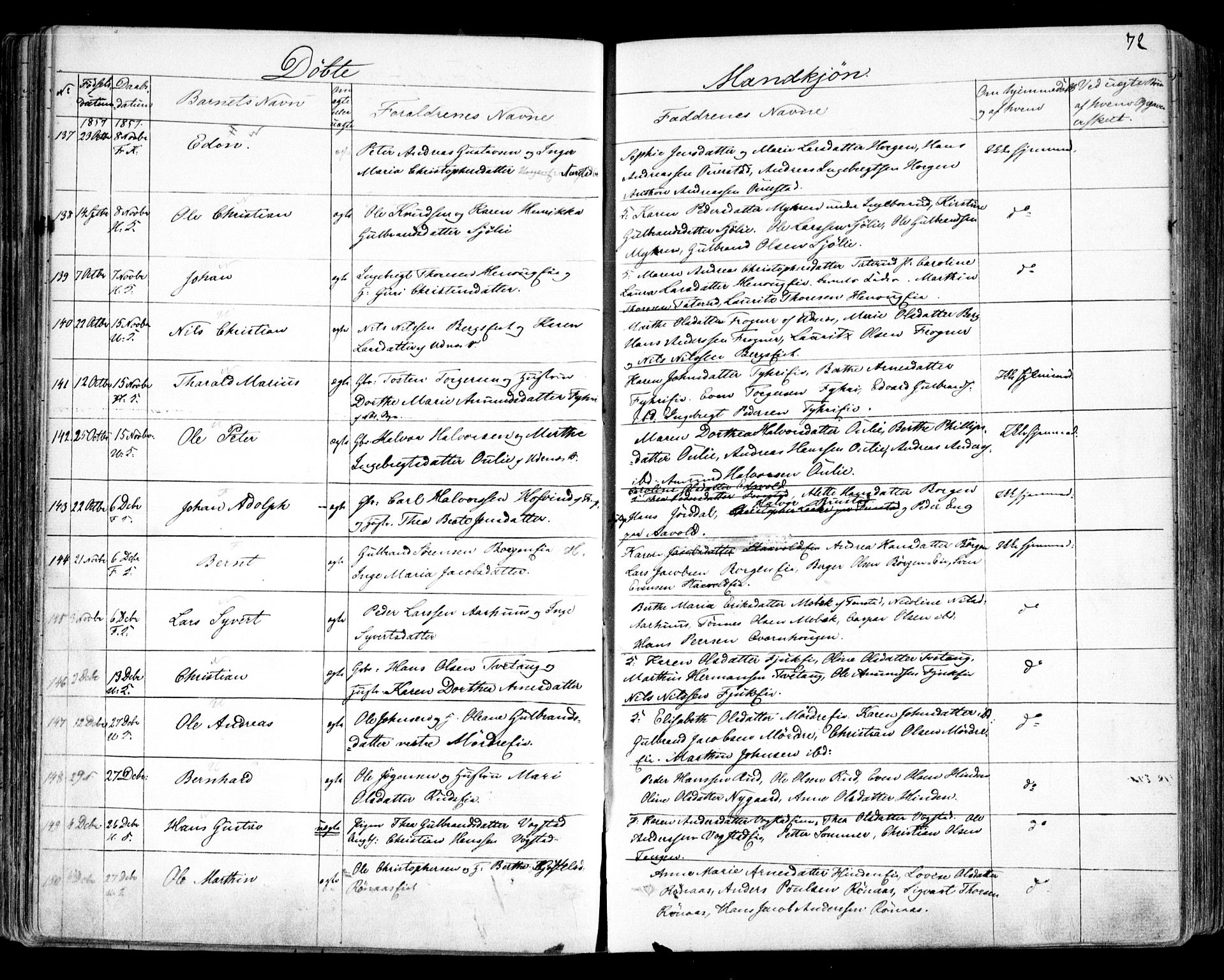 Nes prestekontor Kirkebøker, SAO/A-10410/F/Fa/L0007: Parish register (official) no. I 7, 1846-1858, p. 72