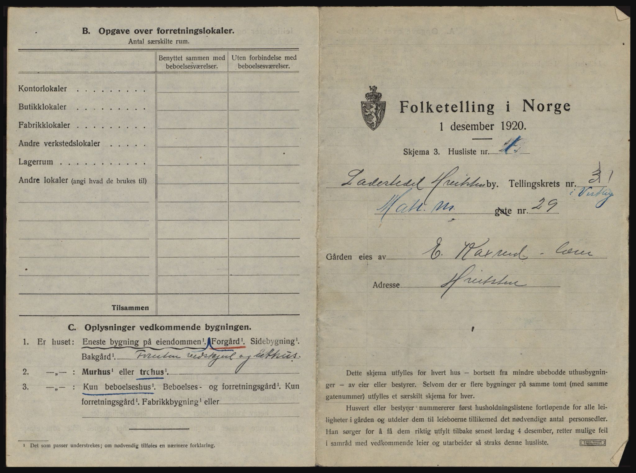 SAO, 1920 census for Hvitsten, 1920, p. 8