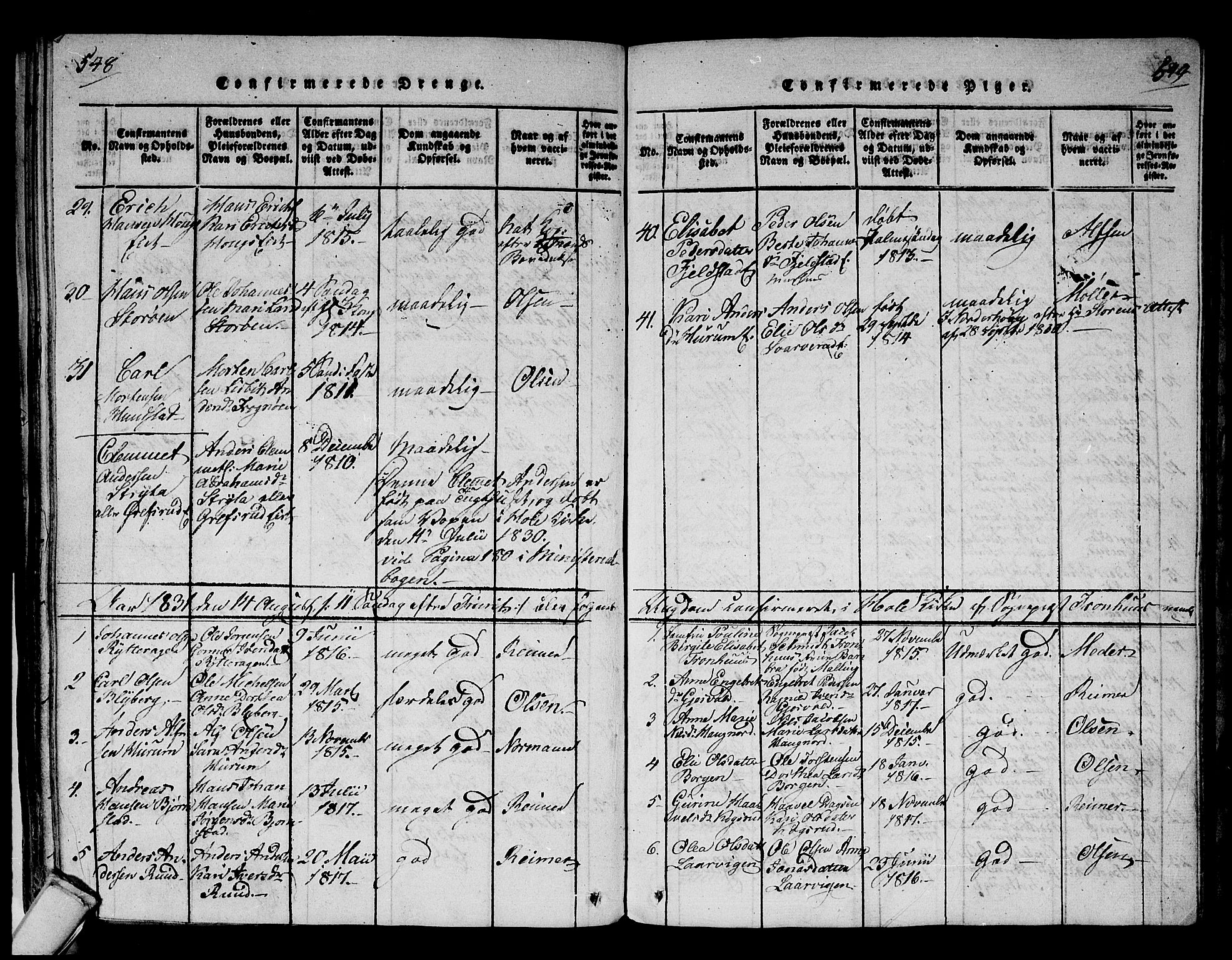 Hole kirkebøker, SAKO/A-228/F/Fa/L0004: Parish register (official) no. I 4, 1814-1833, p. 548-549