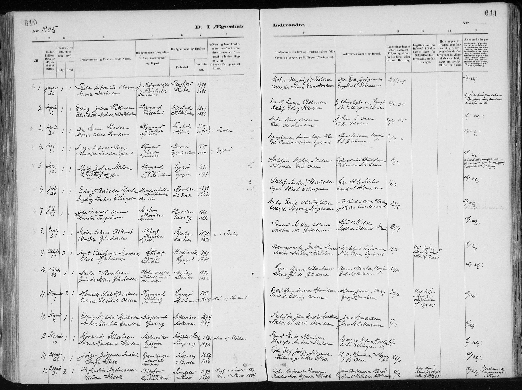 Dypvåg sokneprestkontor, SAK/1111-0007/F/Fa/Faa/L0008: Parish register (official) no. A 8, 1885-1906, p. 610-611