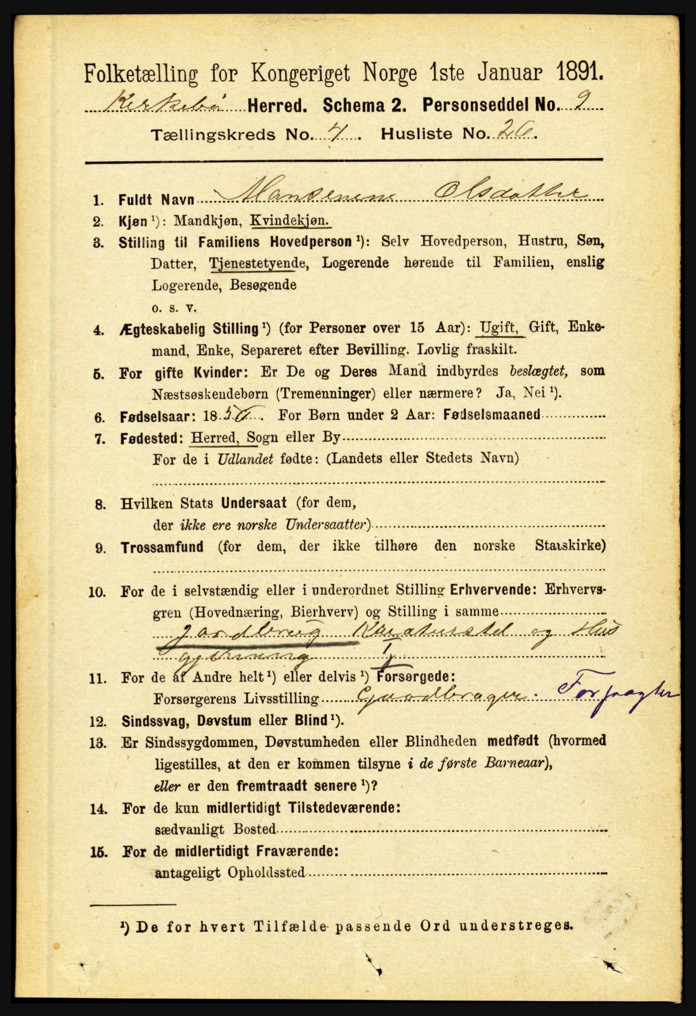 RA, 1891 census for 1416 Kyrkjebø, 1891, p. 1008