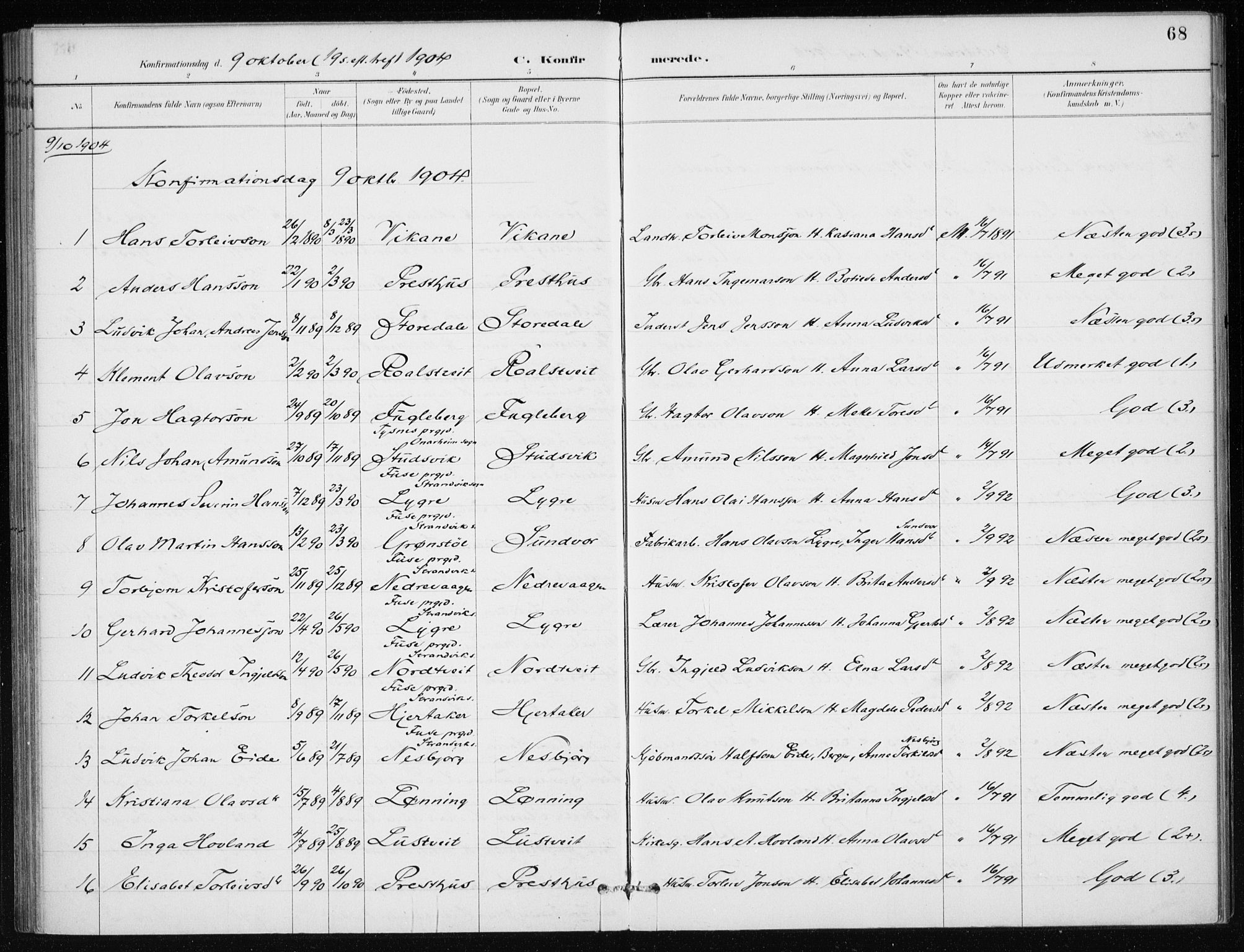 Kvinnherad sokneprestembete, AV/SAB-A-76401/H/Haa: Parish register (official) no. E 1, 1887-1912, p. 68