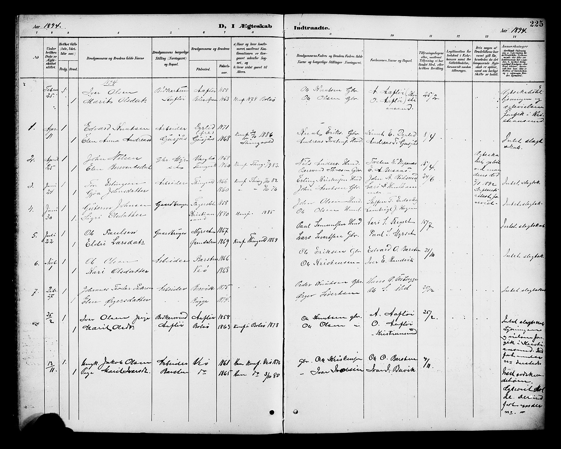 Ministerialprotokoller, klokkerbøker og fødselsregistre - Møre og Romsdal, SAT/A-1454/551/L0632: Parish register (copy) no. 551C04, 1894-1920, p. 225