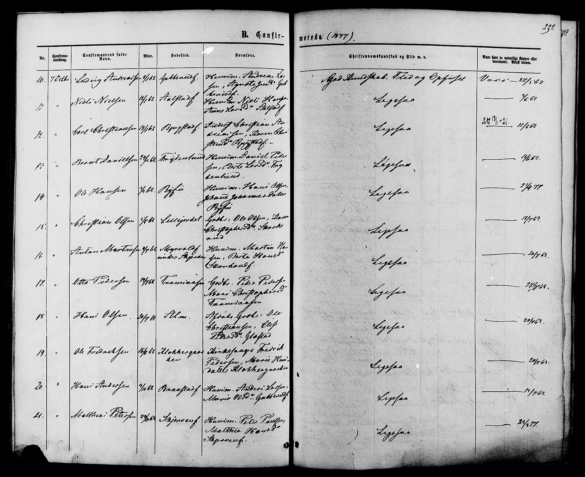 Vardal prestekontor, SAH/PREST-100/H/Ha/Haa/L0007: Parish register (official) no. 7, 1867-1878, p. 232