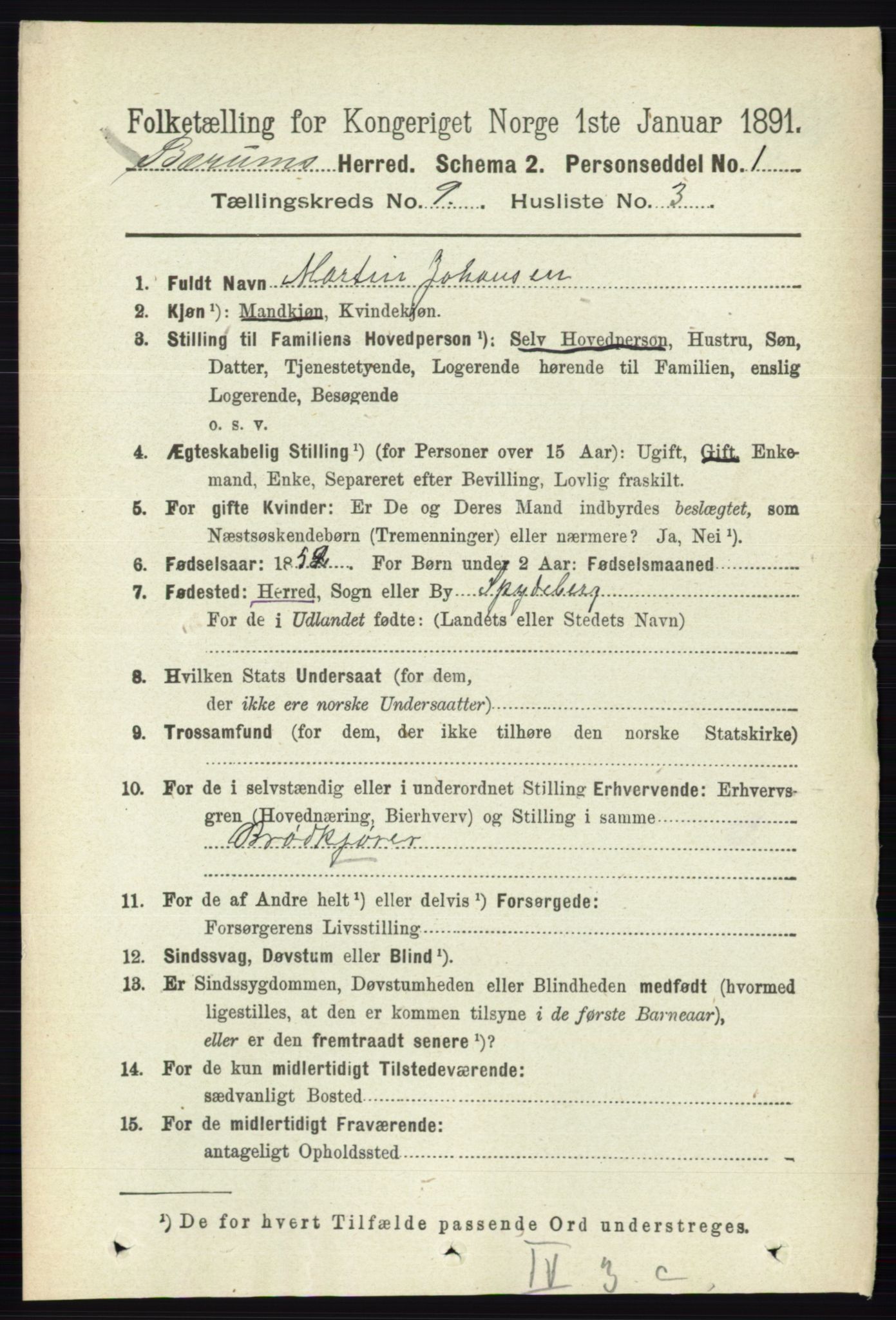 RA, 1891 census for 0219 Bærum, 1891, p. 5145