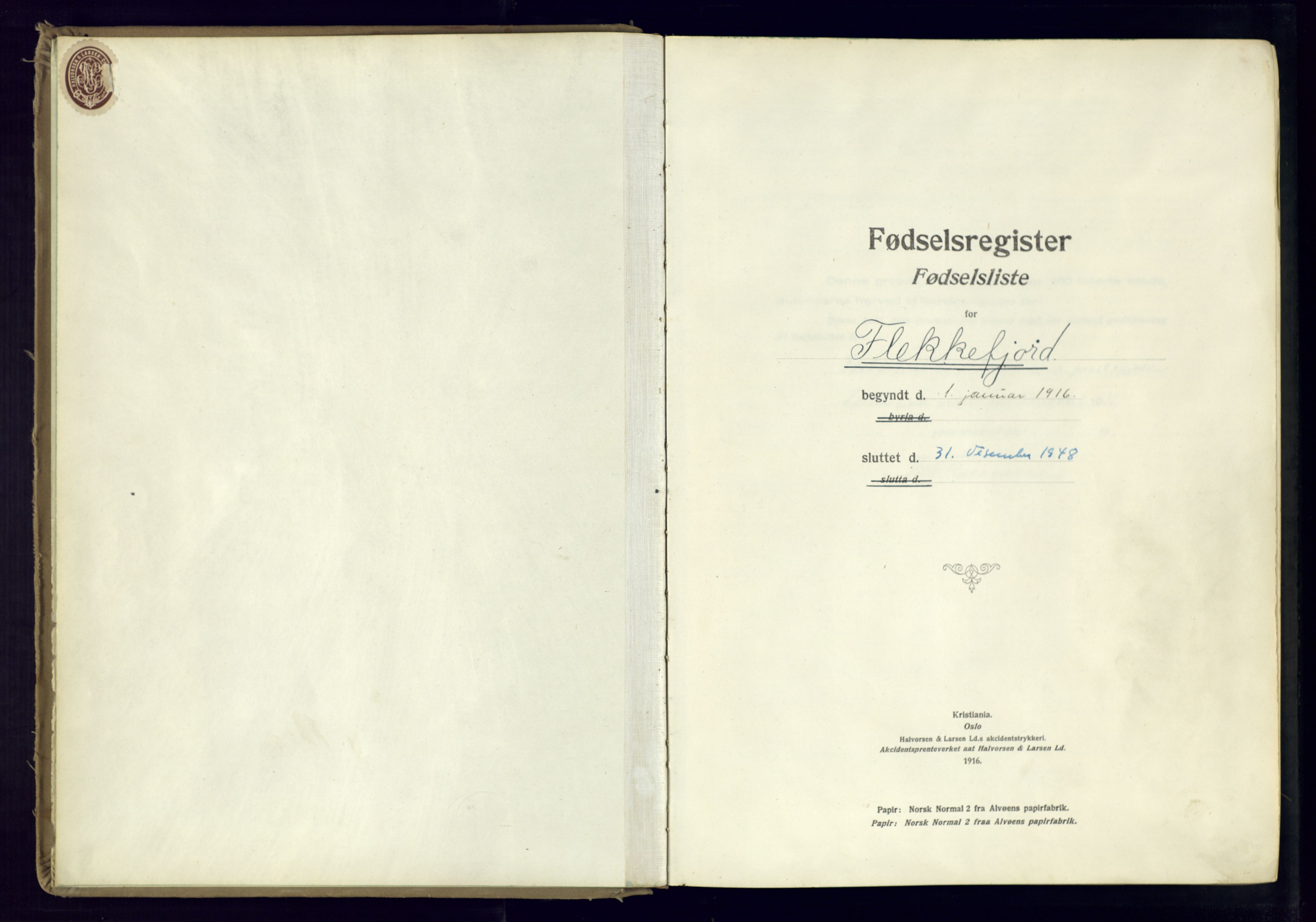 Flekkefjord sokneprestkontor, AV/SAK-1111-0012/J/Ja/L0001: Birth register no. 1, 1916-1948