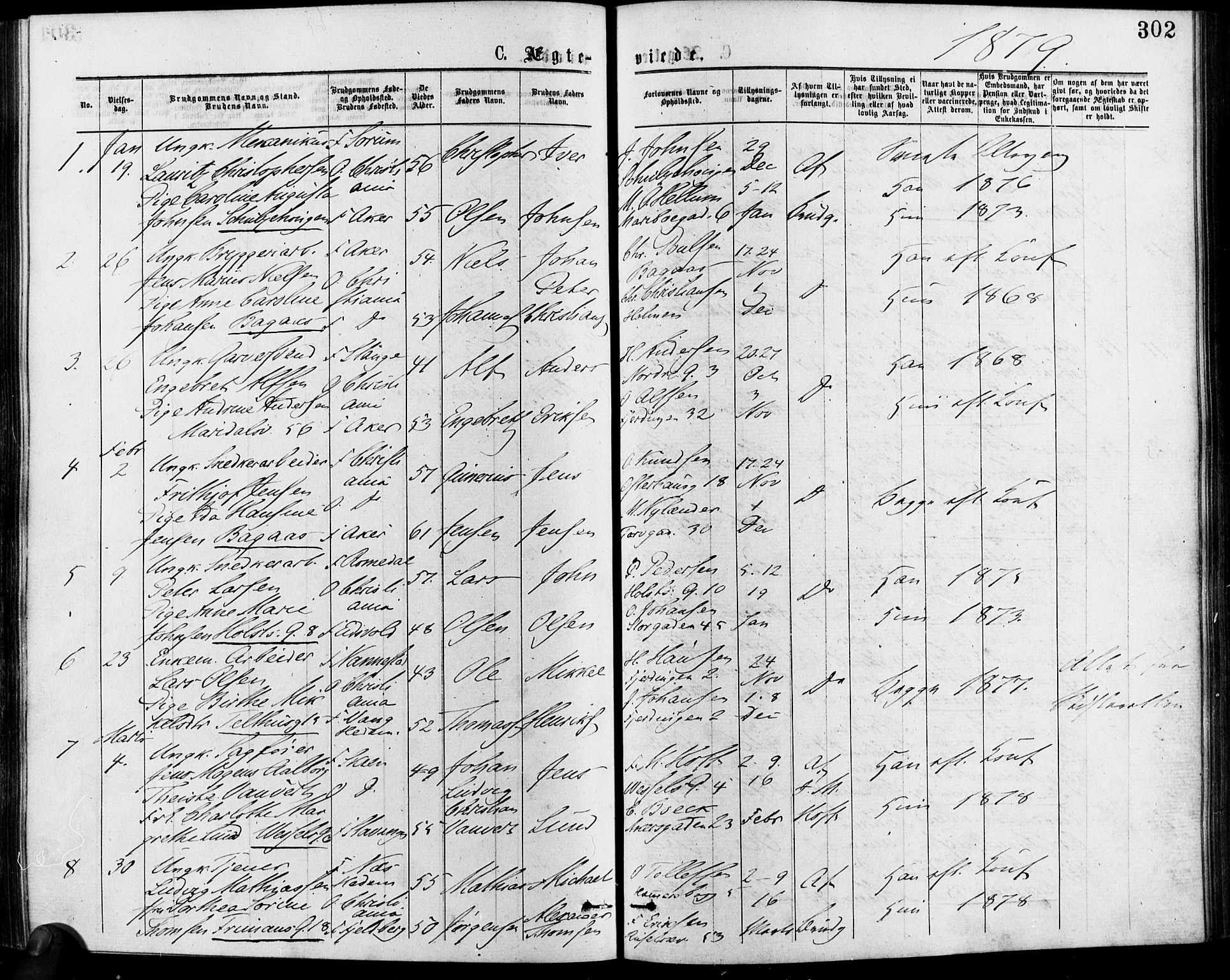 Gamle Aker prestekontor Kirkebøker, SAO/A-10617a/F/L0005: Parish register (official) no. 5, 1873-1881, p. 302