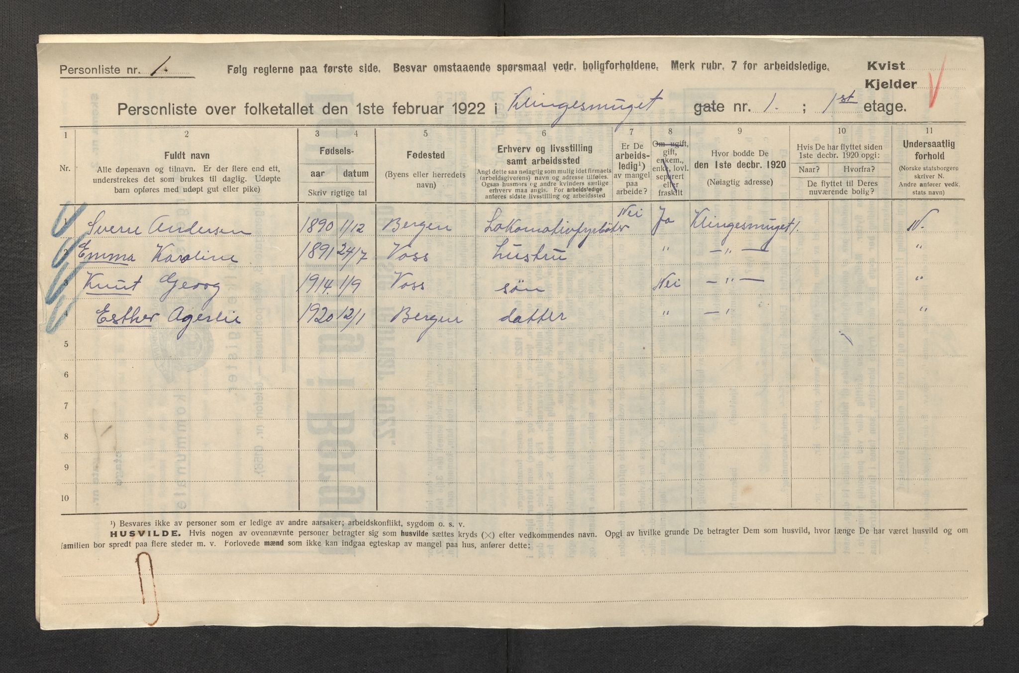 SAB, Municipal Census 1922 for Bergen, 1922, p. 18745