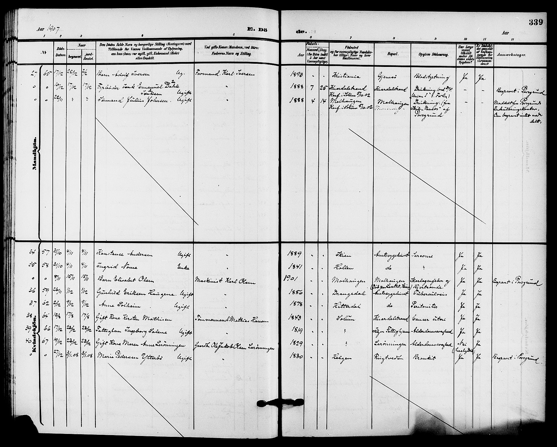 Solum kirkebøker, AV/SAKO-A-306/G/Ga/L0008: Parish register (copy) no. I 8, 1898-1909, p. 339