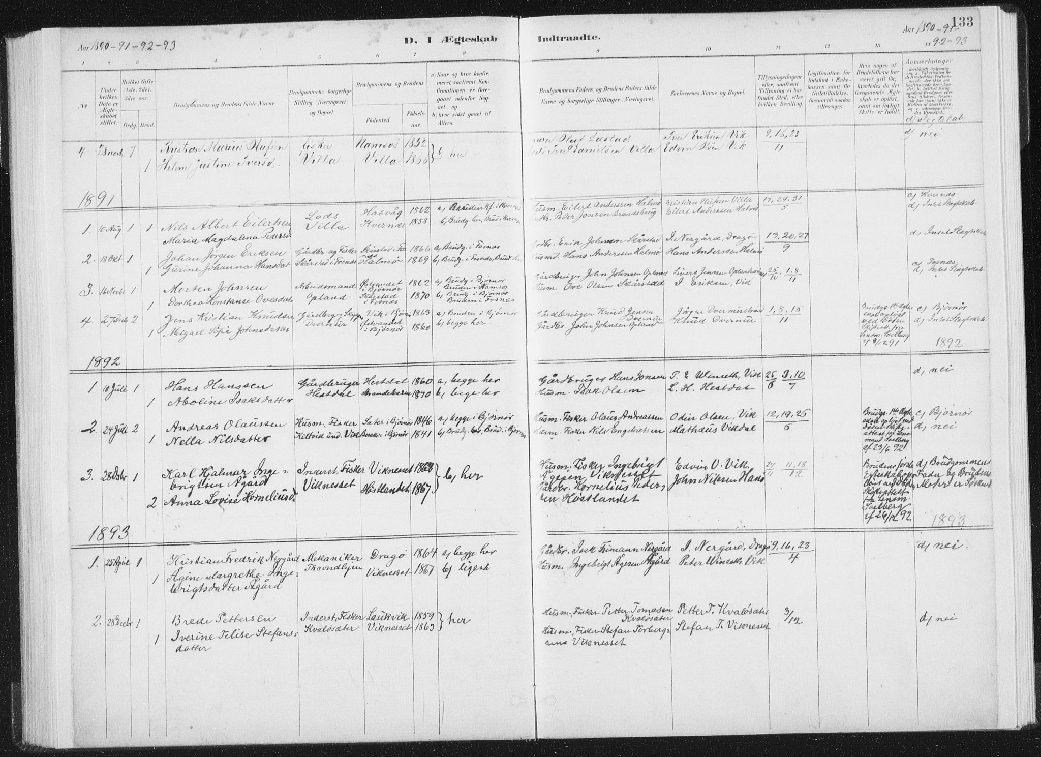 Ministerialprotokoller, klokkerbøker og fødselsregistre - Nord-Trøndelag, SAT/A-1458/771/L0597: Parish register (official) no. 771A04, 1885-1910, p. 133