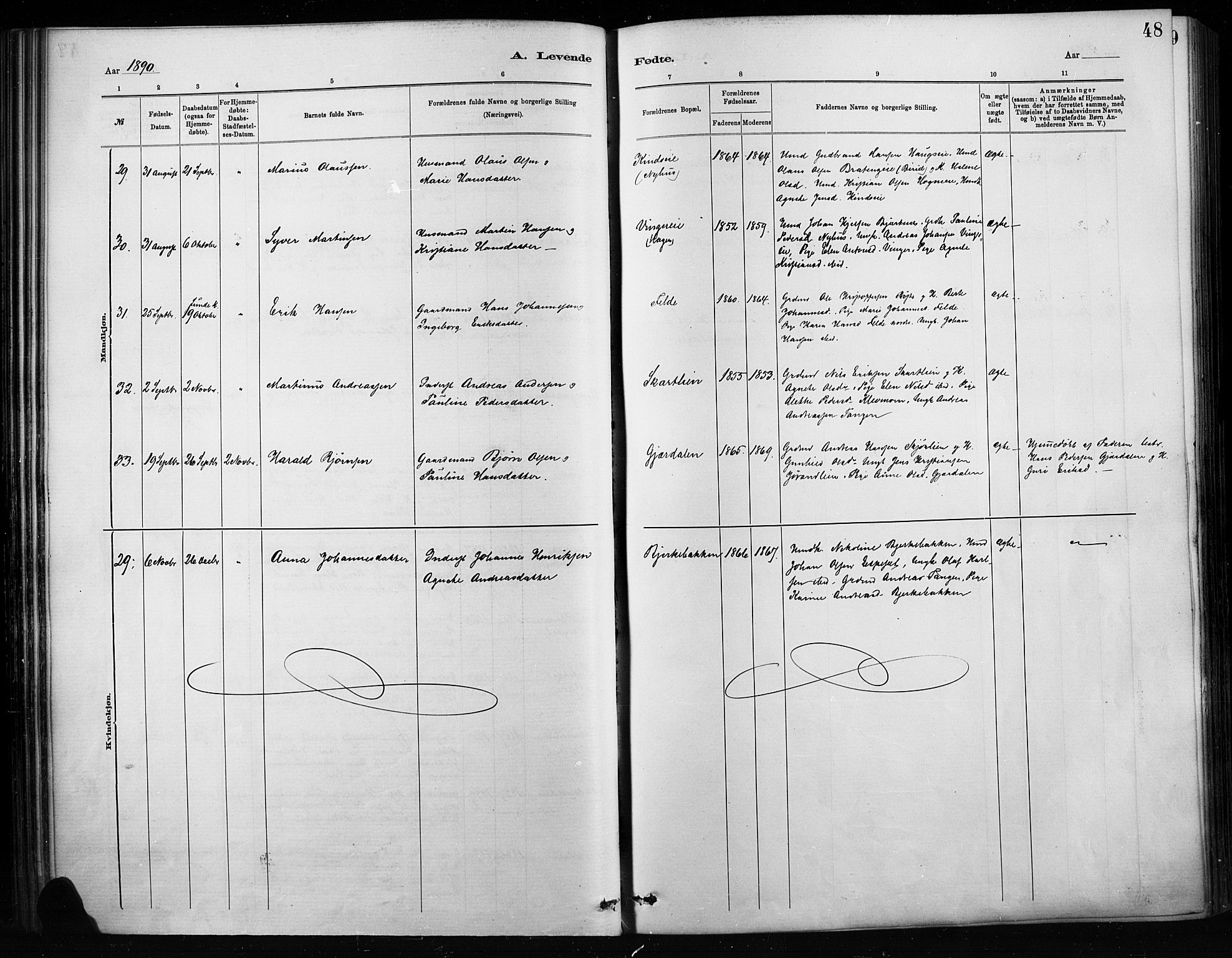 Nordre Land prestekontor, SAH/PREST-124/H/Ha/Haa/L0004: Parish register (official) no. 4, 1882-1896, p. 48