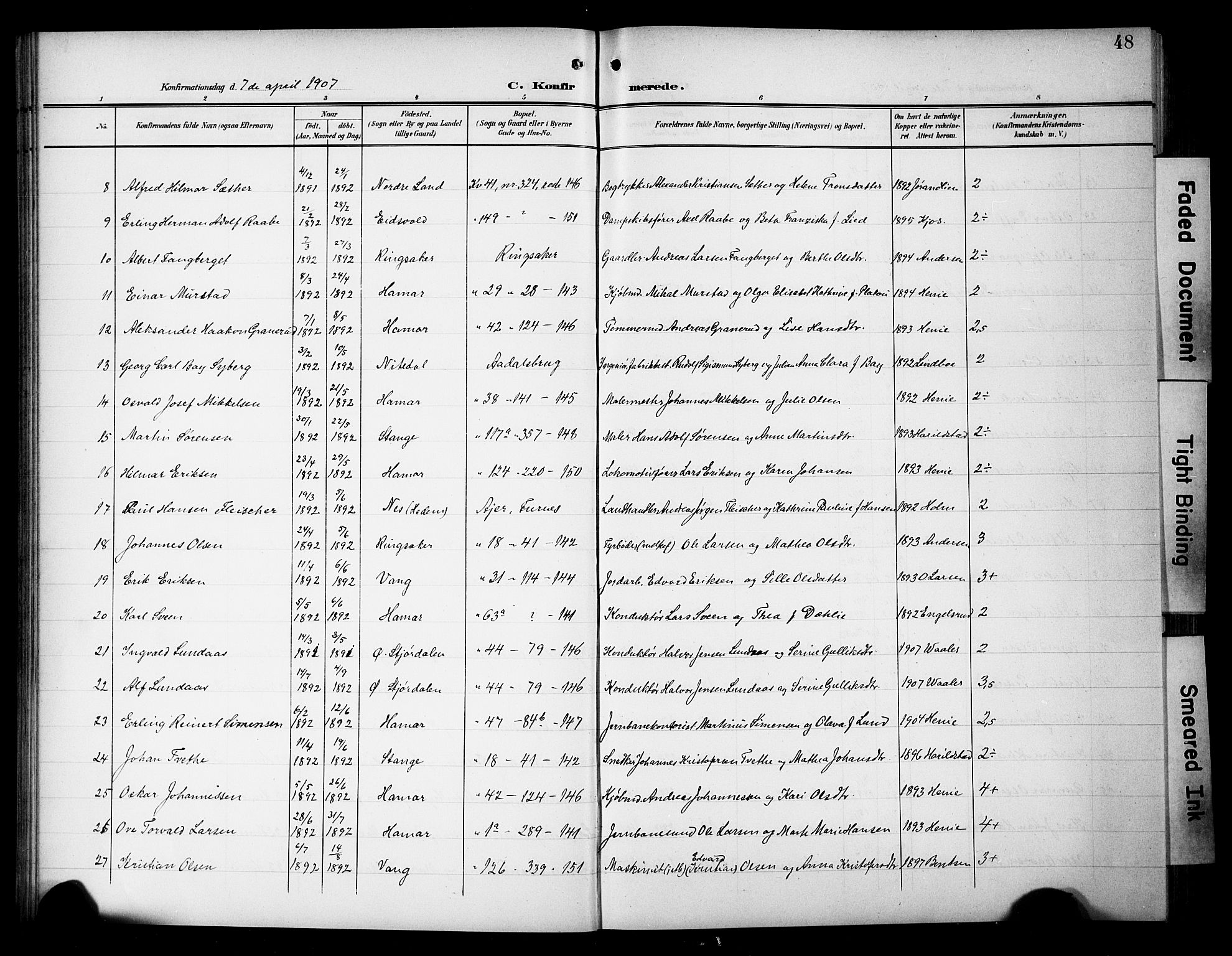 Hamar prestekontor, AV/SAH-DOMPH-002/H/Ha/Hab/L0002: Parish register (copy) no. 2, 1899-1929, p. 48