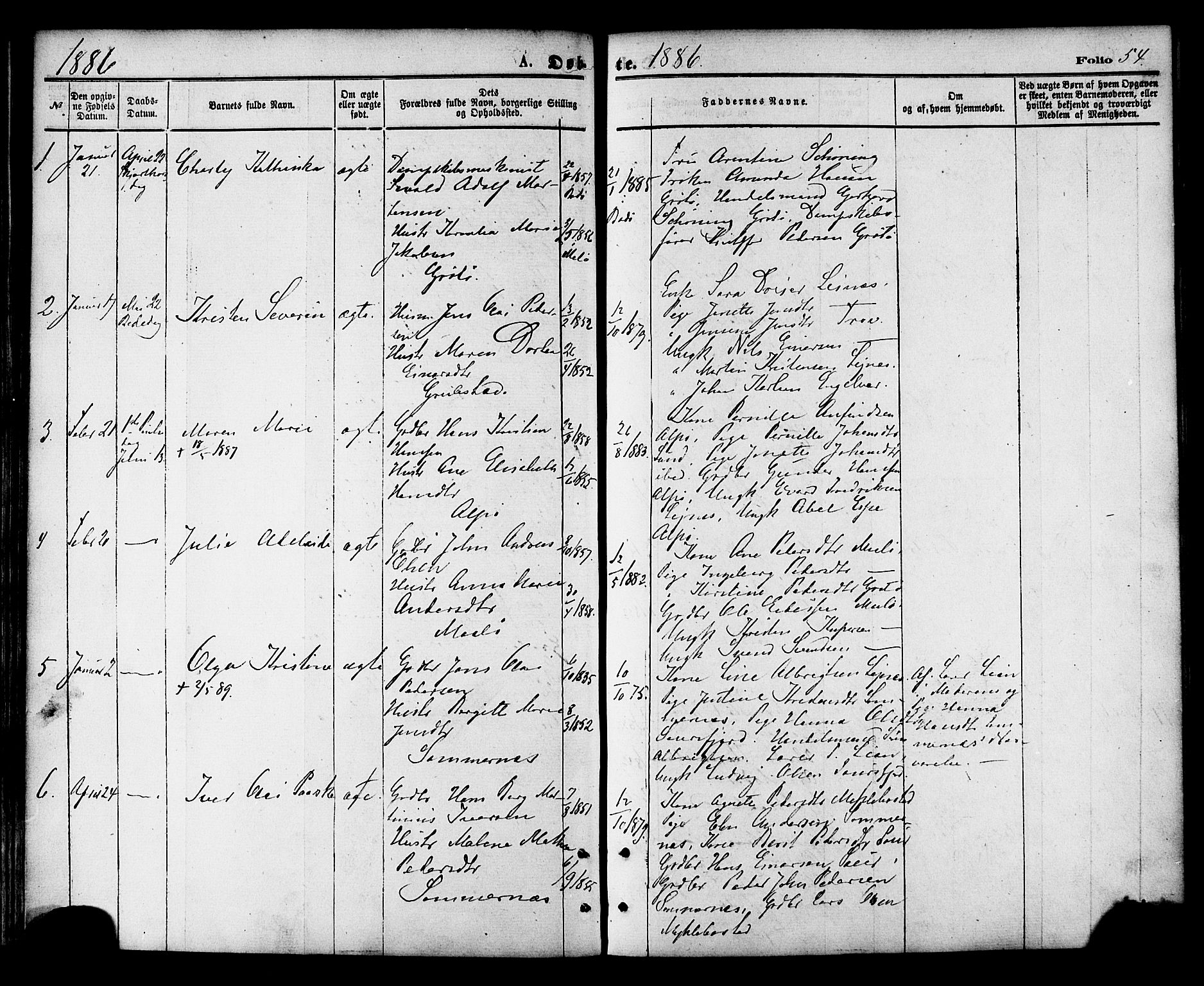 Ministerialprotokoller, klokkerbøker og fødselsregistre - Nordland, AV/SAT-A-1459/857/L0821: Parish register (official) no. 857A01, 1875-1889, p. 54