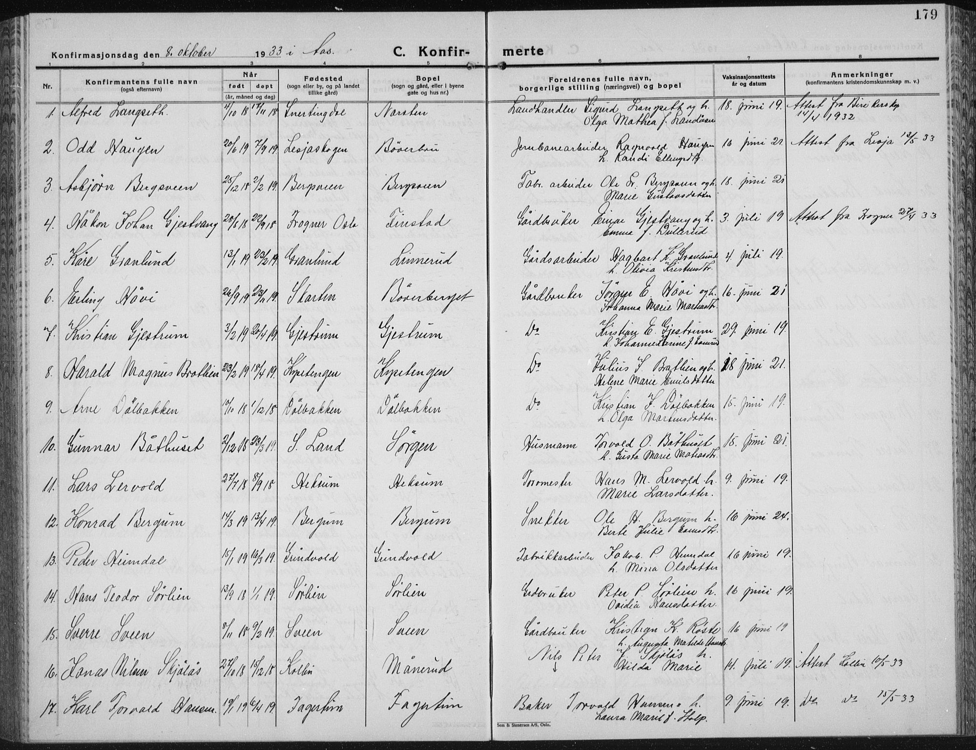 Vestre Toten prestekontor, SAH/PREST-108/H/Ha/Hab/L0018: Parish register (copy) no. 18, 1928-1941, p. 179