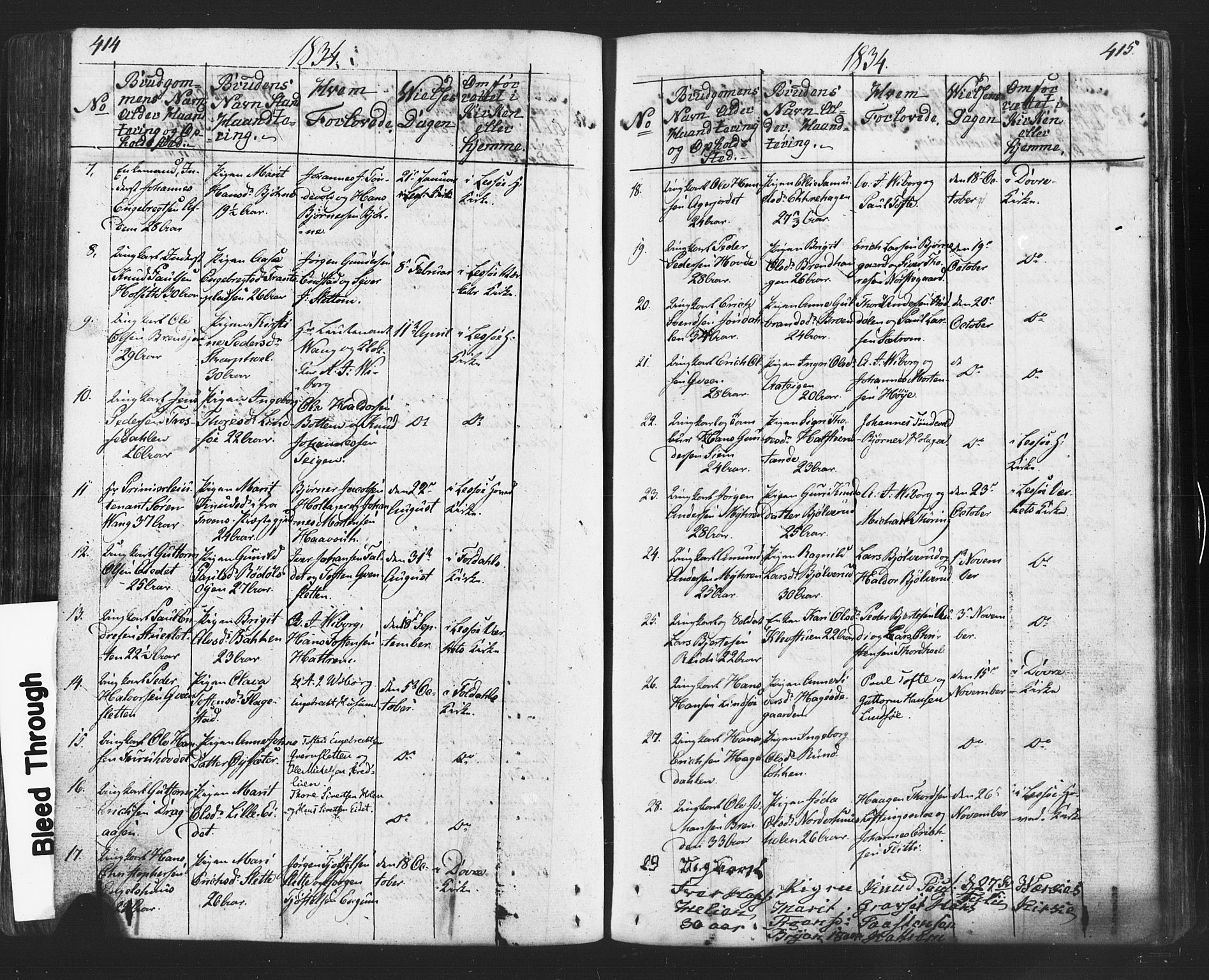 Lesja prestekontor, SAH/PREST-068/H/Ha/Hab/L0002: Parish register (copy) no. 2, 1832-1850, p. 414-415