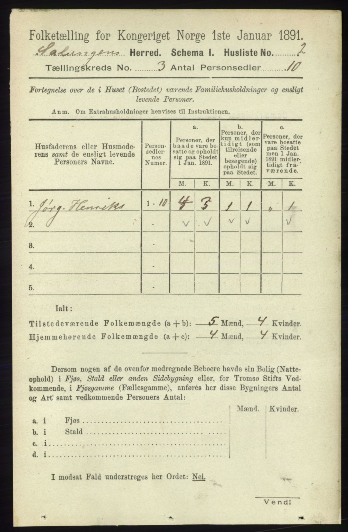 RA, 1891 census for 1921 Salangen, 1891, p. 1148