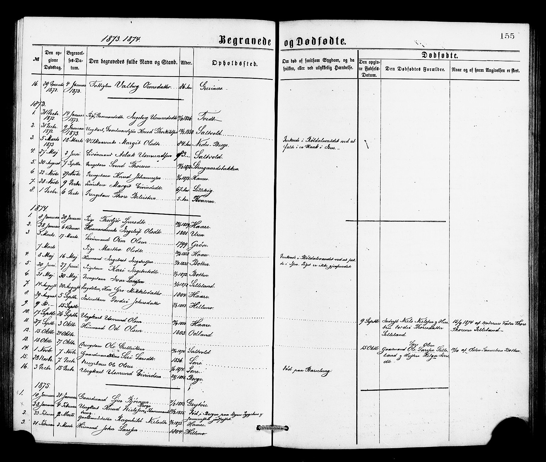 Røldal sokneprestembete, SAB/A-100247: Parish register (official) no. A 4, 1870-1886, p. 155