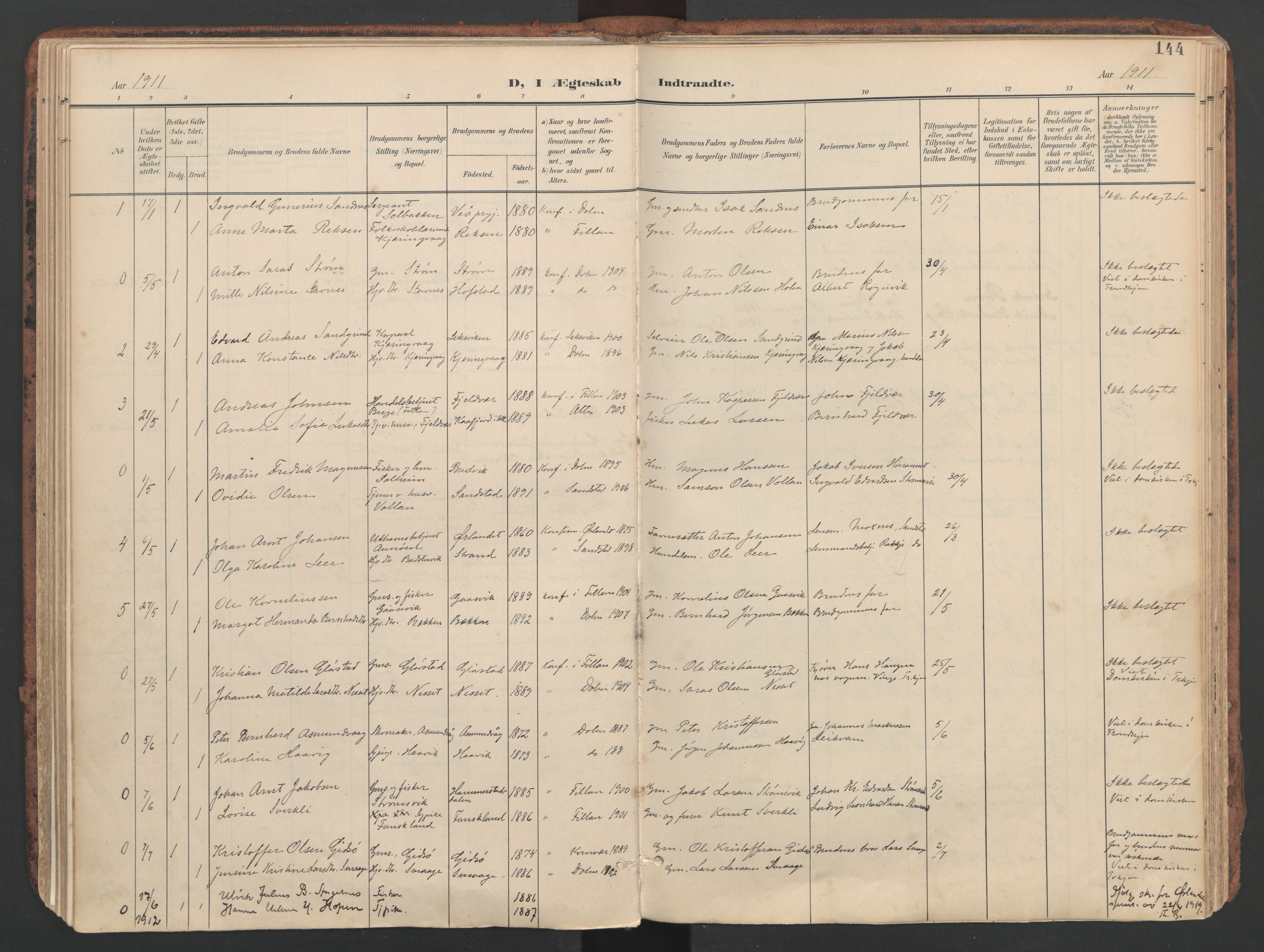 Ministerialprotokoller, klokkerbøker og fødselsregistre - Sør-Trøndelag, SAT/A-1456/634/L0537: Parish register (official) no. 634A13, 1896-1922, p. 144