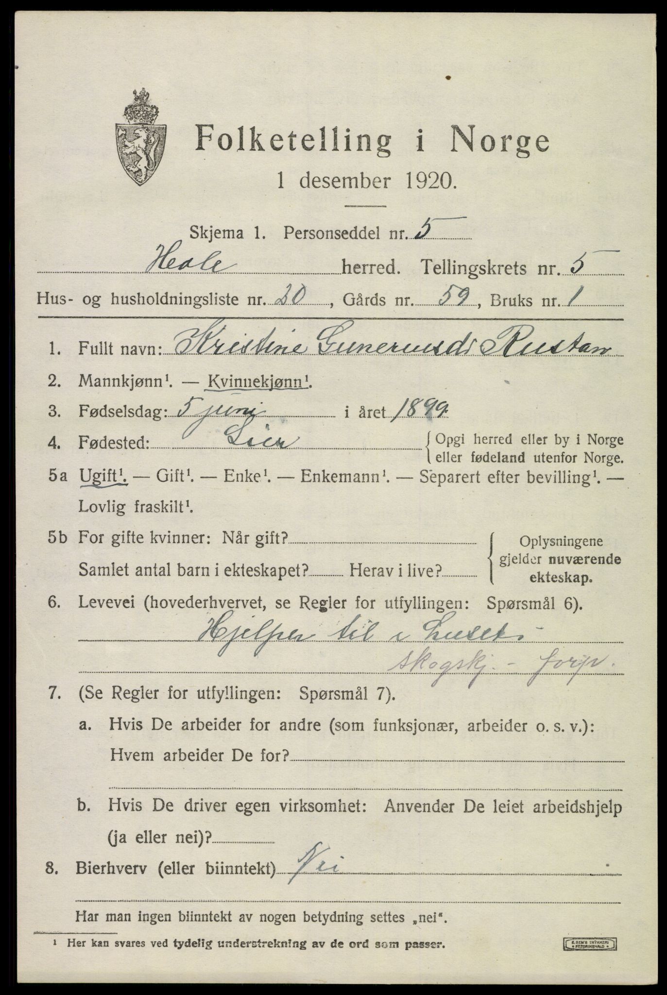 SAKO, 1920 census for Hole, 1920, p. 3545