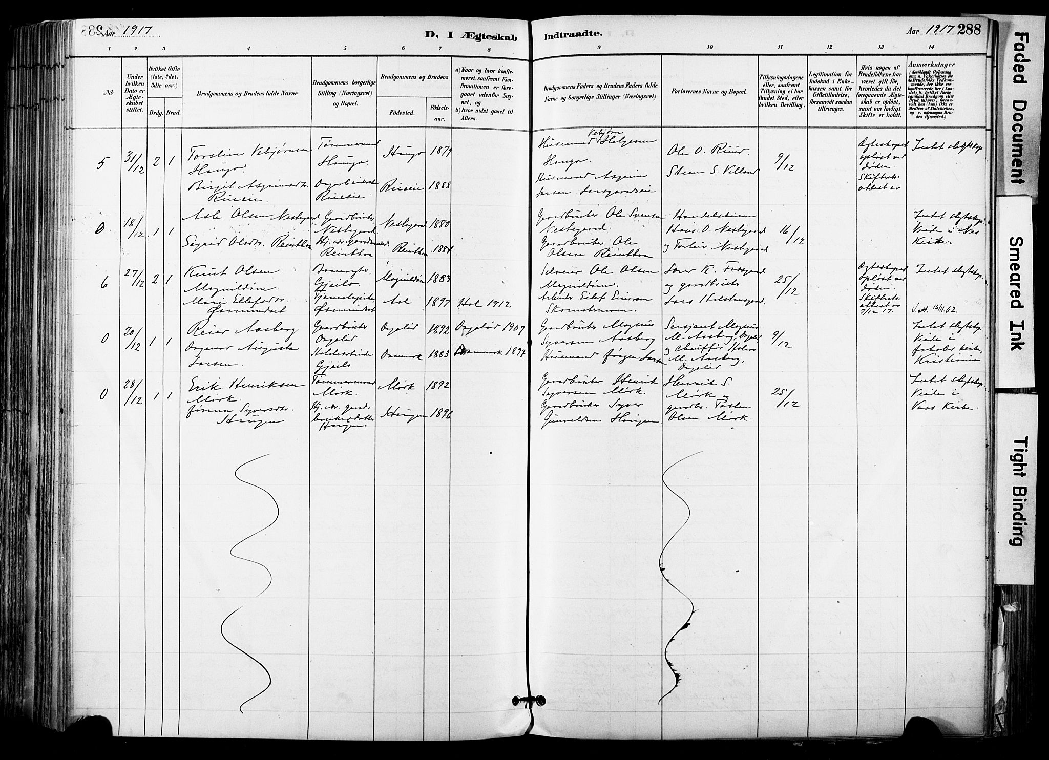 Hol kirkebøker, SAKO/A-227/F/Fa/L0003: Parish register (official) no. I 3, 1887-1918, p. 288