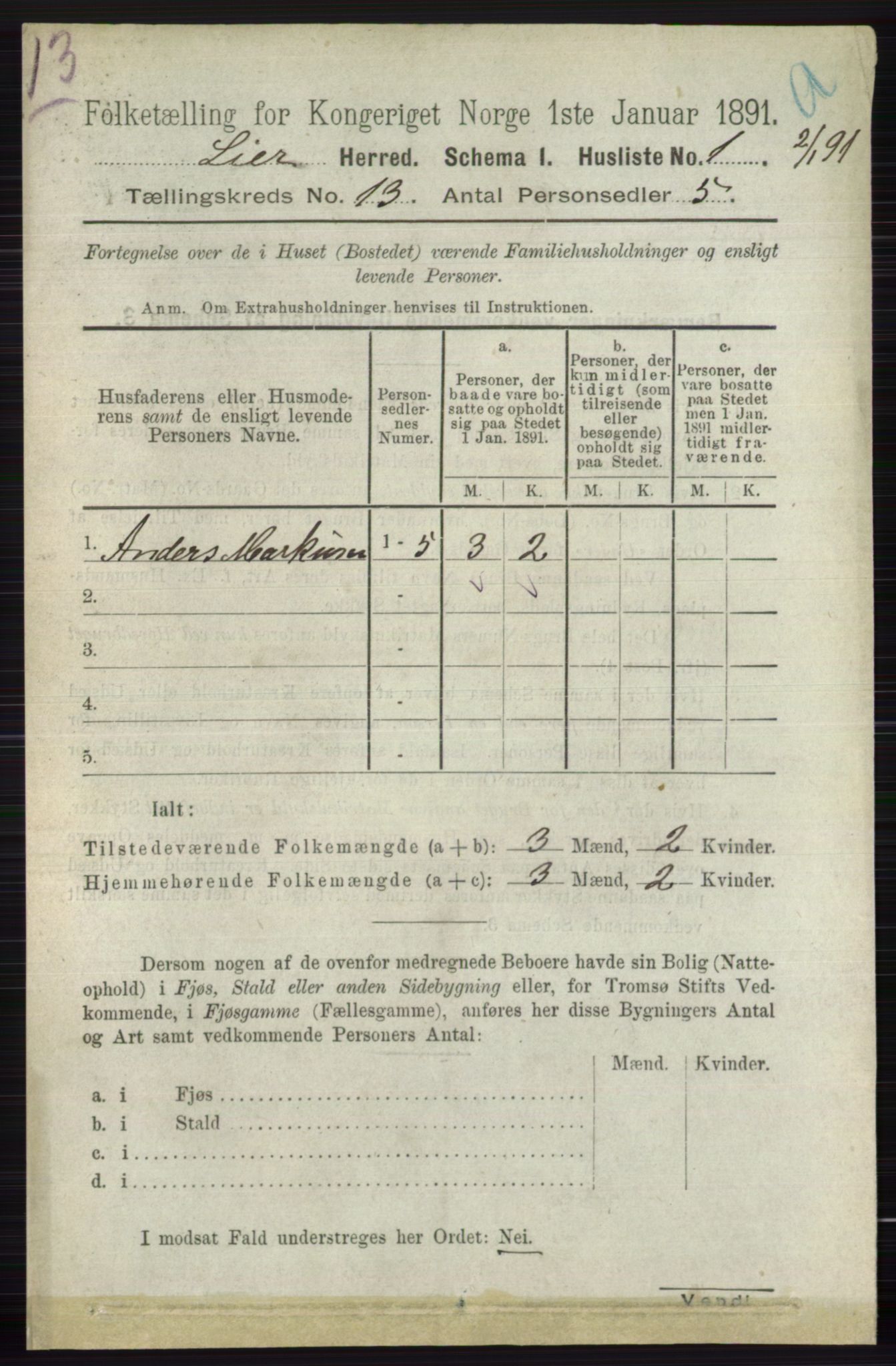 RA, 1891 census for 0626 Lier, 1891, p. 7831