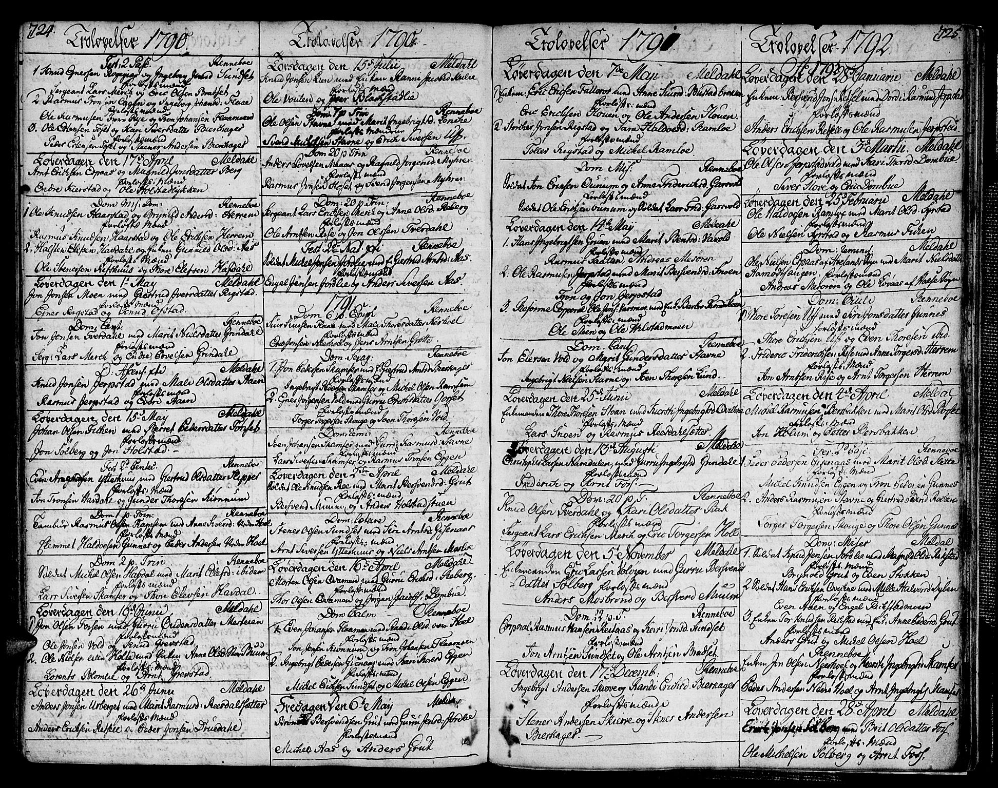 Ministerialprotokoller, klokkerbøker og fødselsregistre - Sør-Trøndelag, SAT/A-1456/672/L0852: Parish register (official) no. 672A05, 1776-1815, p. 724-725
