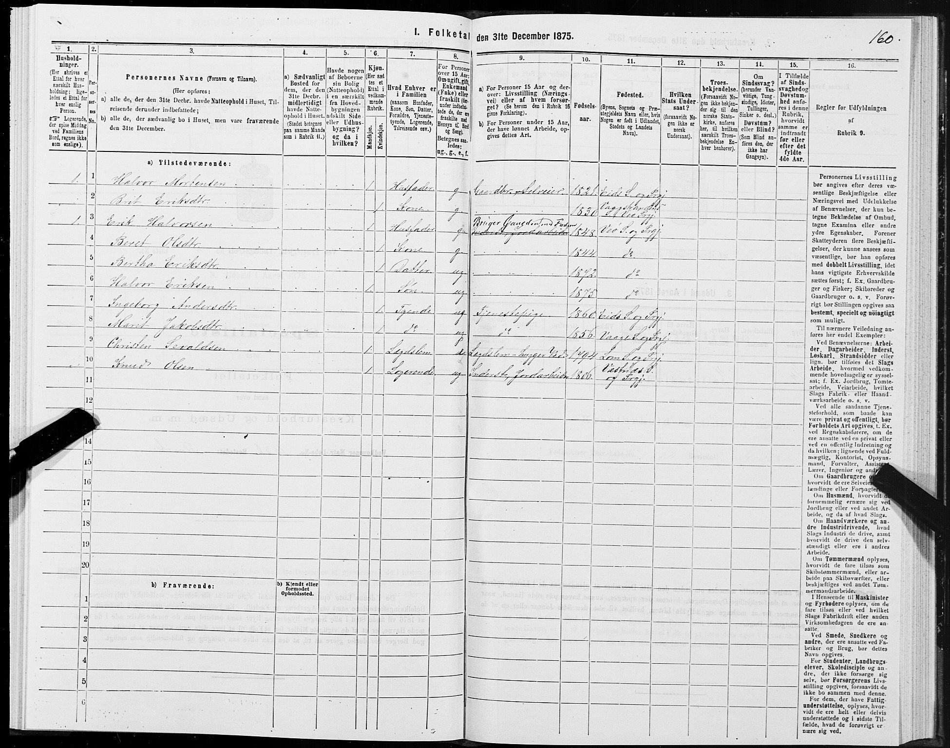 SAT, 1875 census for 1541P Veøy, 1875, p. 1160