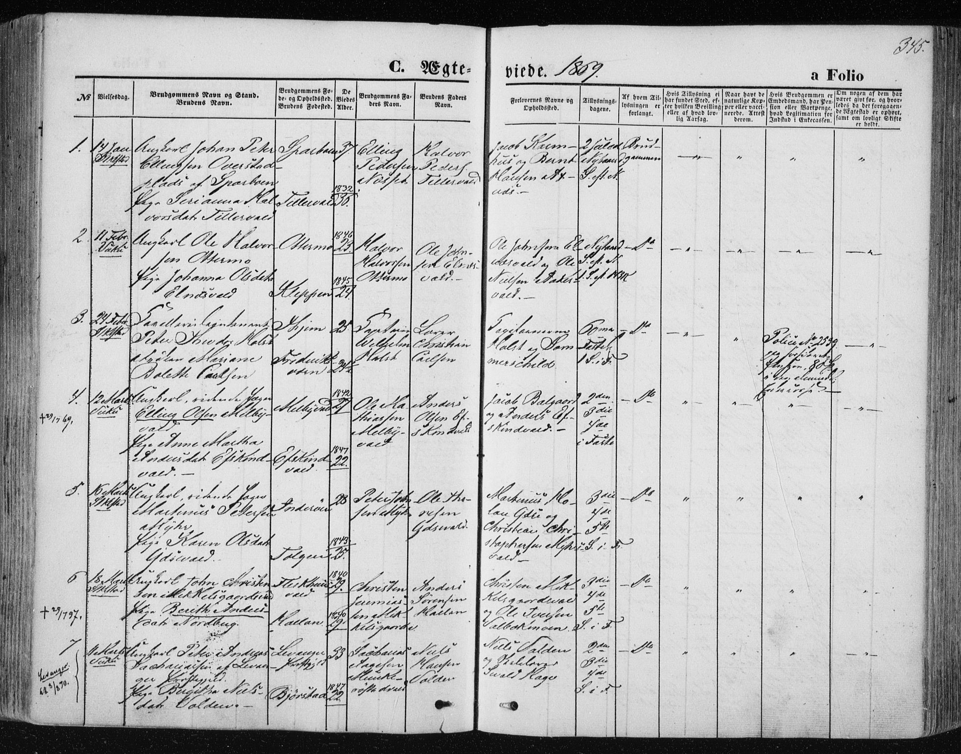 Ministerialprotokoller, klokkerbøker og fødselsregistre - Nord-Trøndelag, SAT/A-1458/723/L0241: Parish register (official) no. 723A10, 1860-1869, p. 345
