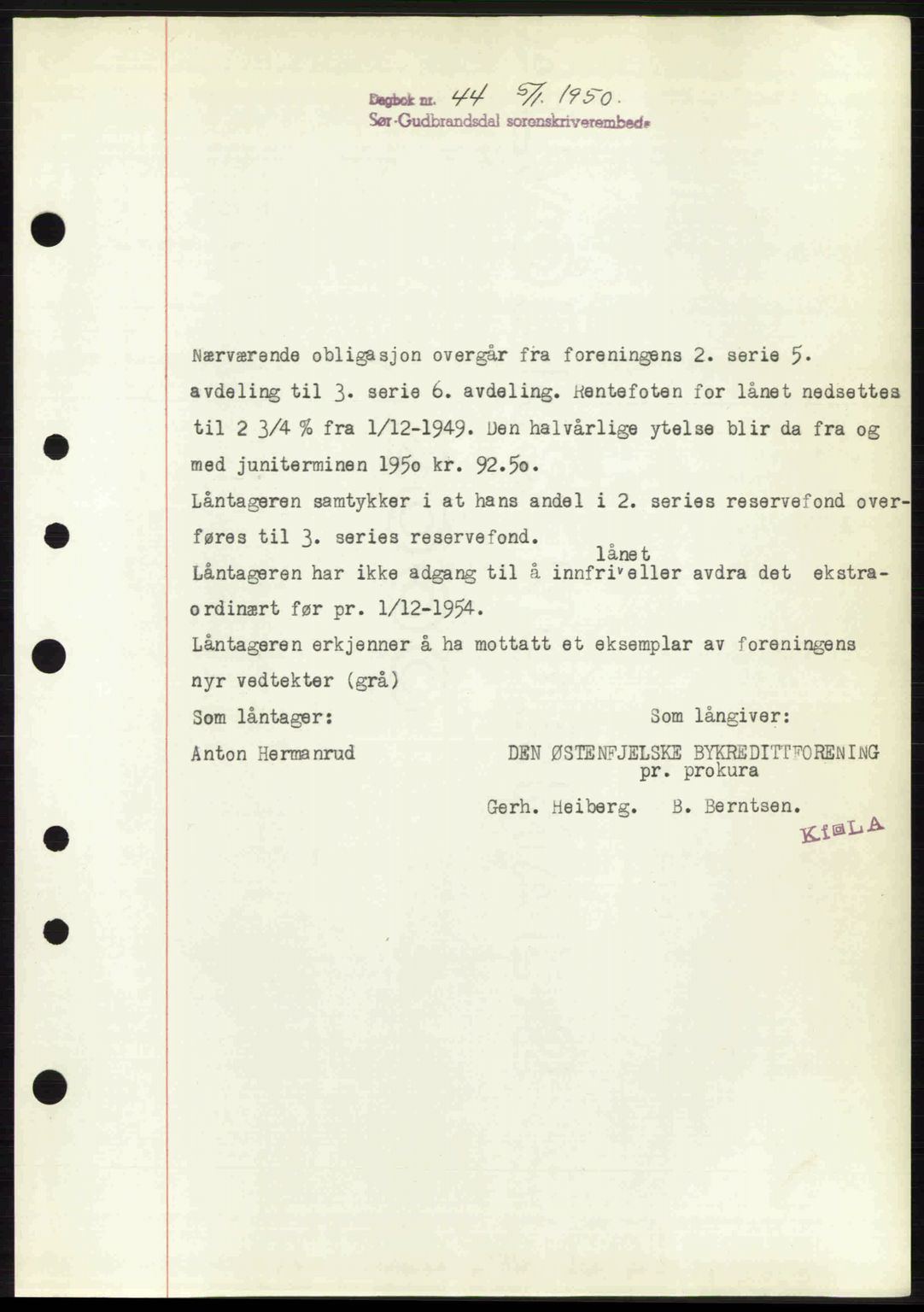 Sør-Gudbrandsdal tingrett, SAH/TING-004/H/Hb/Hbf/L0004: Mortgage book no. C5b, 1945-1951, Diary no: : 44/1950