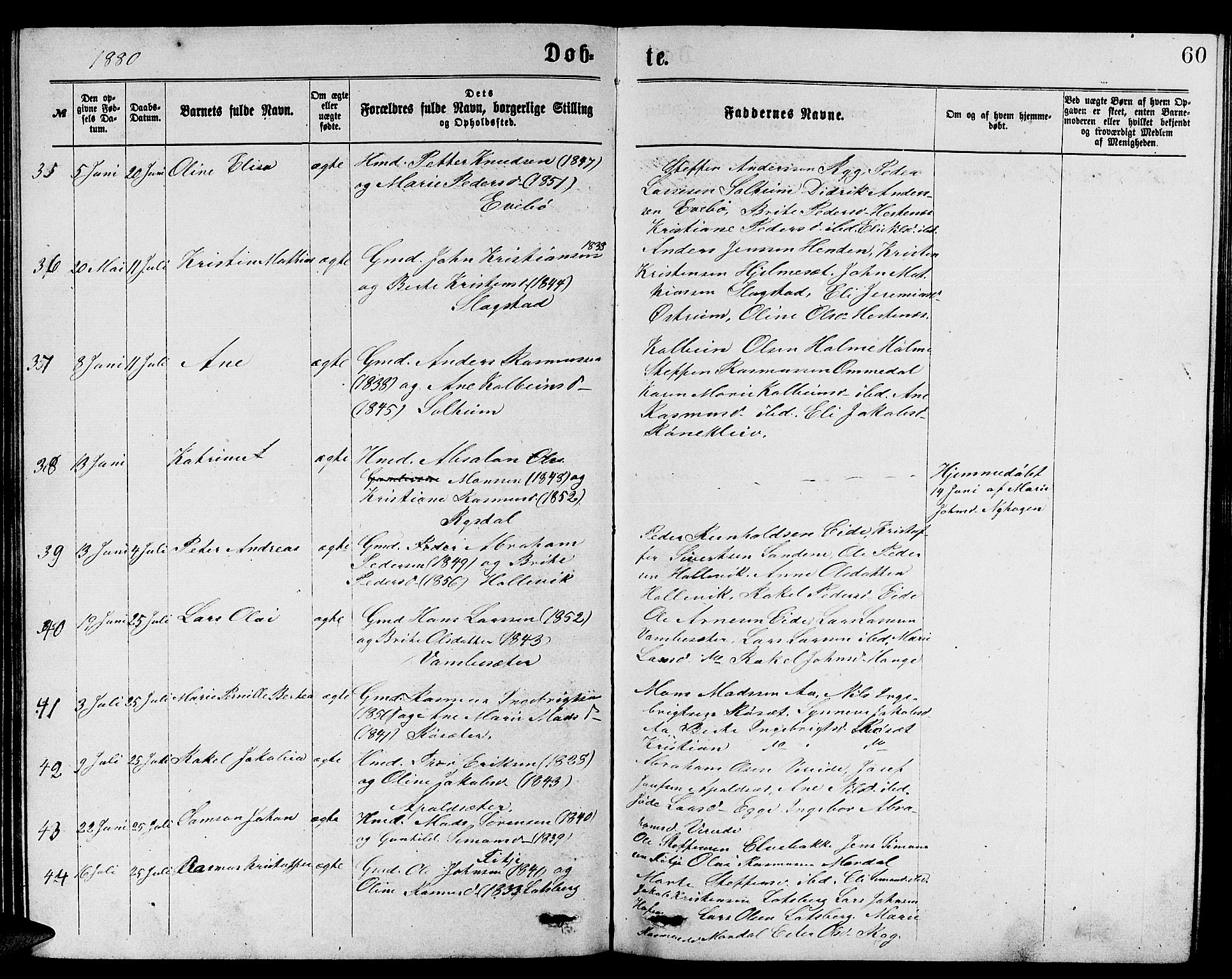 Gloppen sokneprestembete, AV/SAB-A-80101/H/Hab/Habb/L0001: Parish register (copy) no. B 1, 1872-1888, p. 60