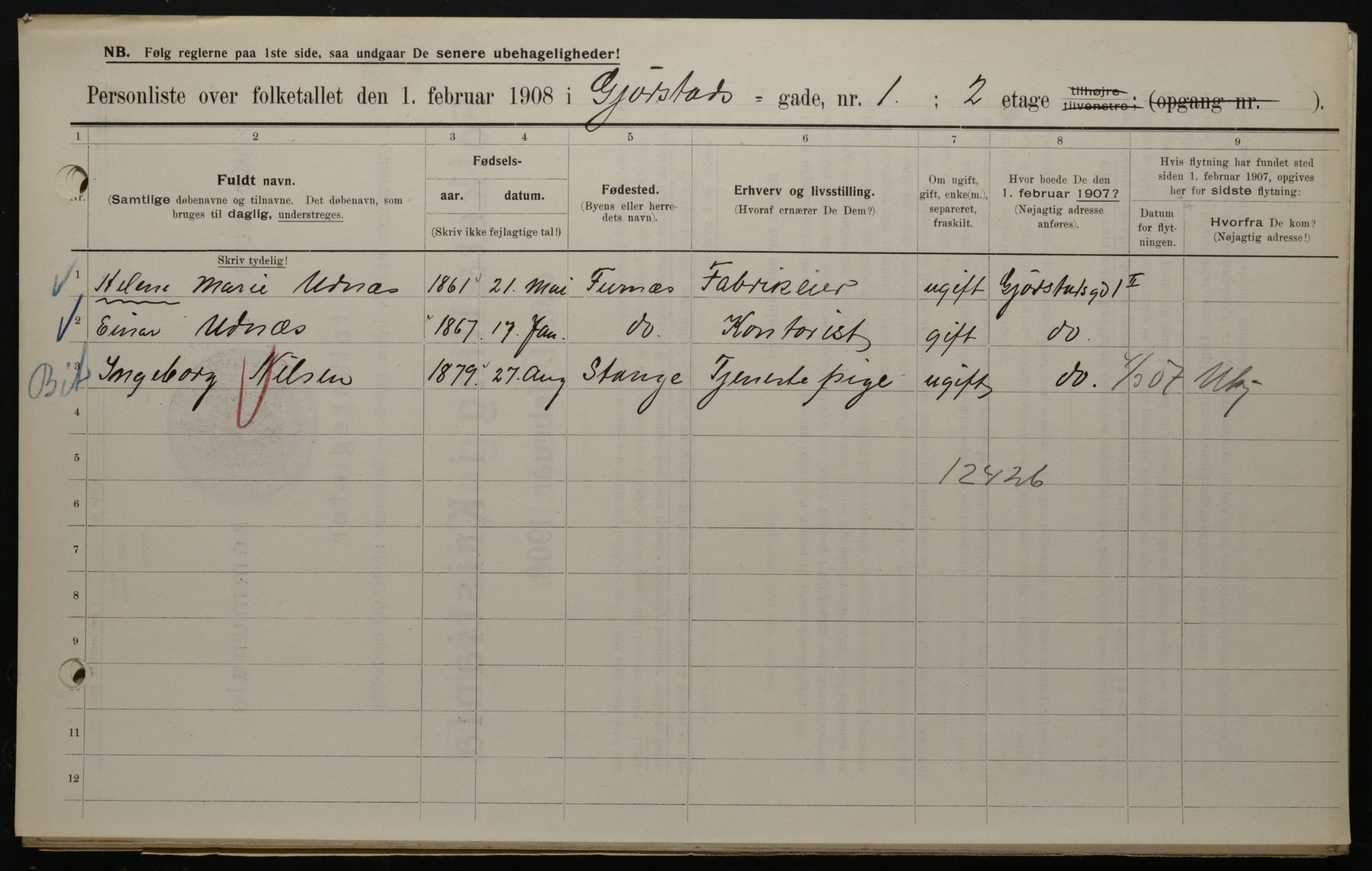 OBA, Municipal Census 1908 for Kristiania, 1908, p. 26360