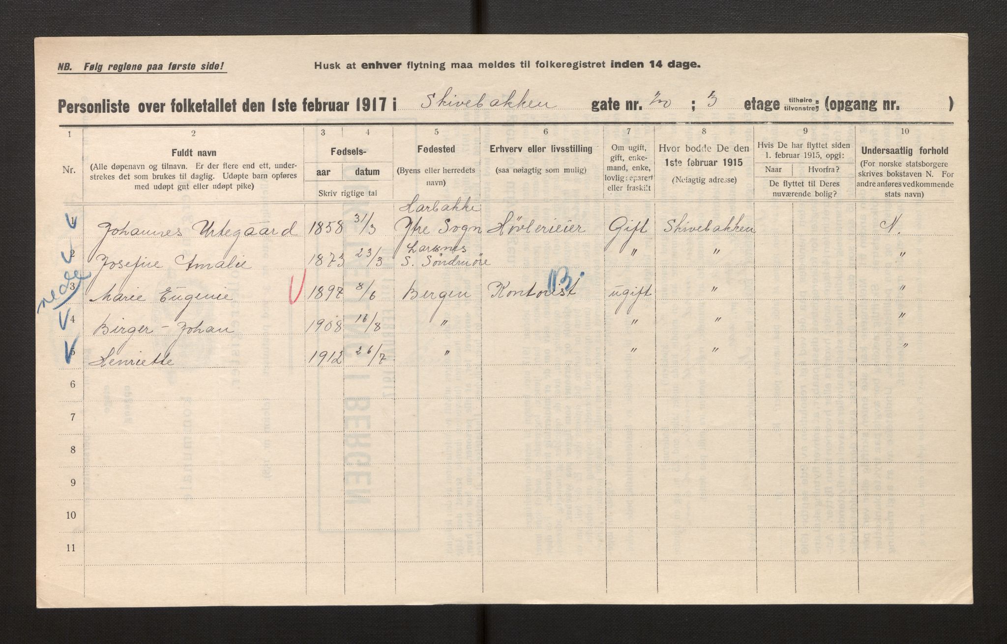 SAB, Municipal Census 1917 for Bergen, 1917, p. 34753