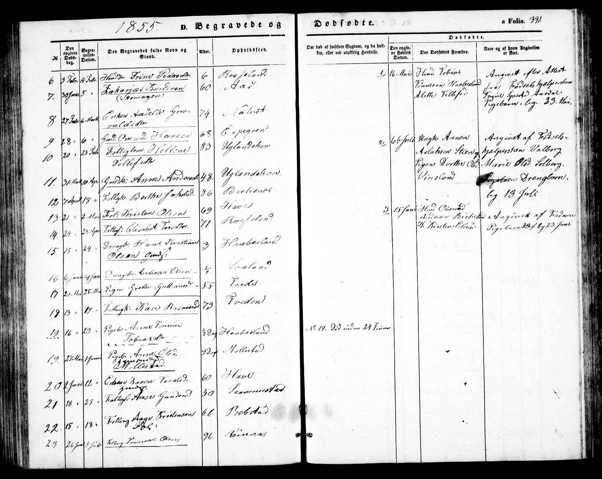 Birkenes sokneprestkontor, AV/SAK-1111-0004/F/Fb/L0002: Parish register (copy) no. B 2, 1849-1876, p. 331