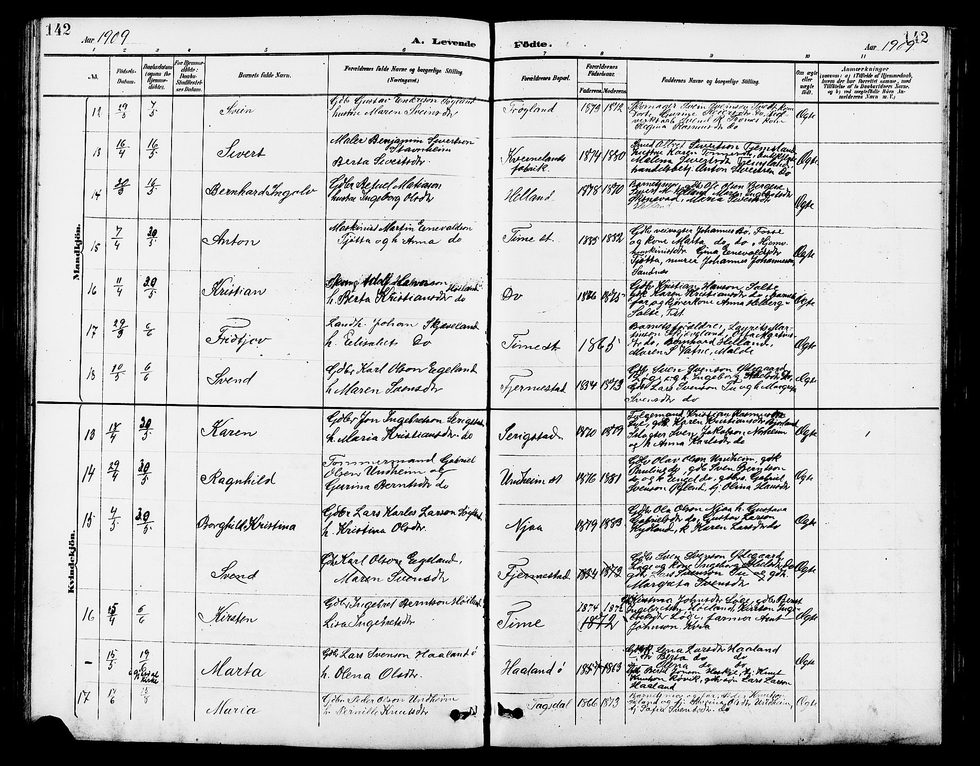 Lye sokneprestkontor, SAST/A-101794/001/30BB/L0007: Parish register (copy) no. B 8, 1889-1909, p. 142