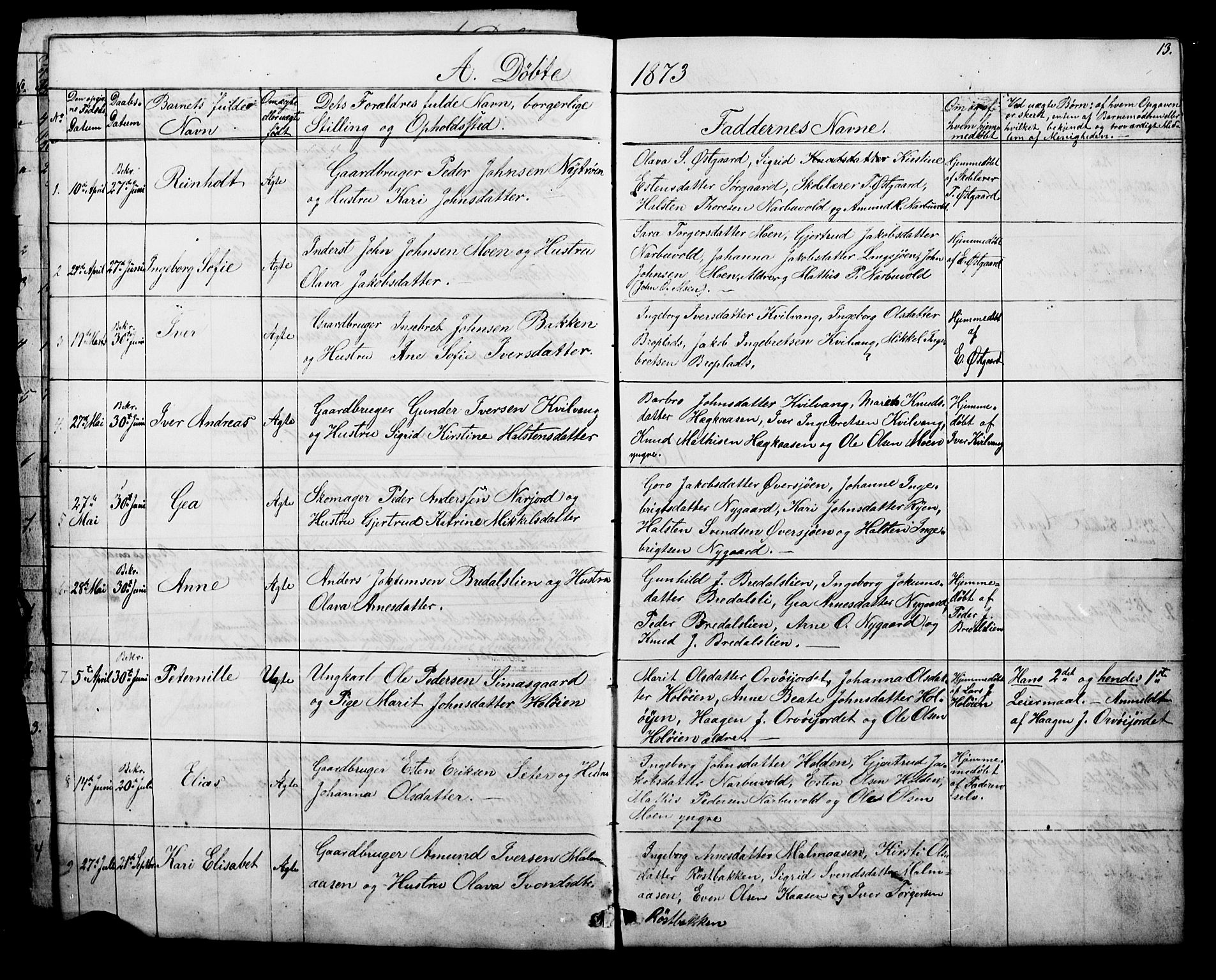 Tolga prestekontor, AV/SAH-PREST-062/L/L0006: Parish register (copy) no. 6, 1864-1894, p. 13