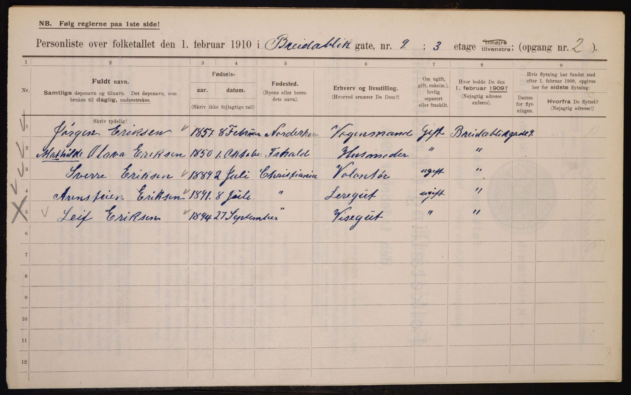 OBA, Municipal Census 1910 for Kristiania, 1910, p. 7801