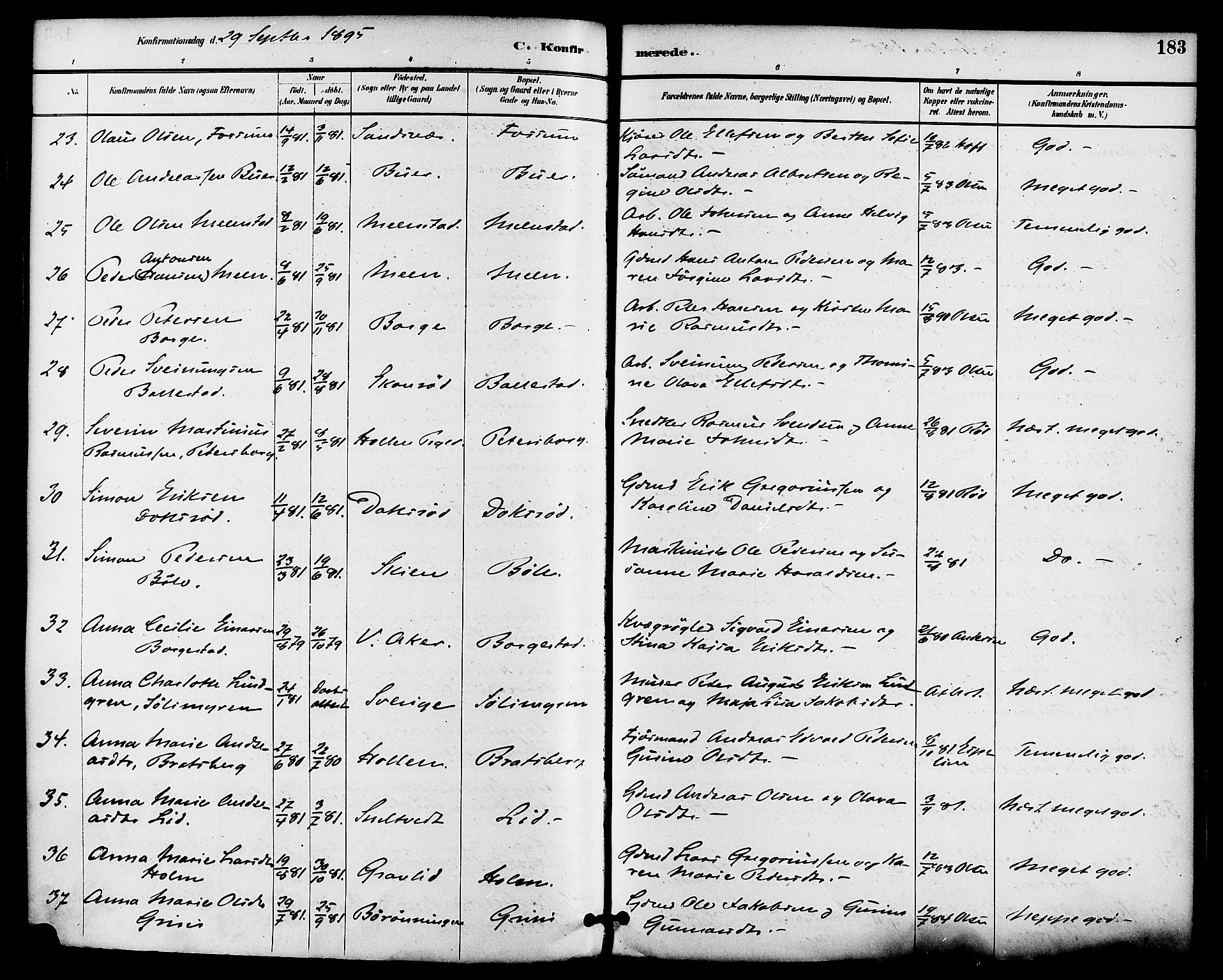 Gjerpen kirkebøker, AV/SAKO-A-265/F/Fa/L0010: Parish register (official) no. I 10, 1886-1895, p. 183