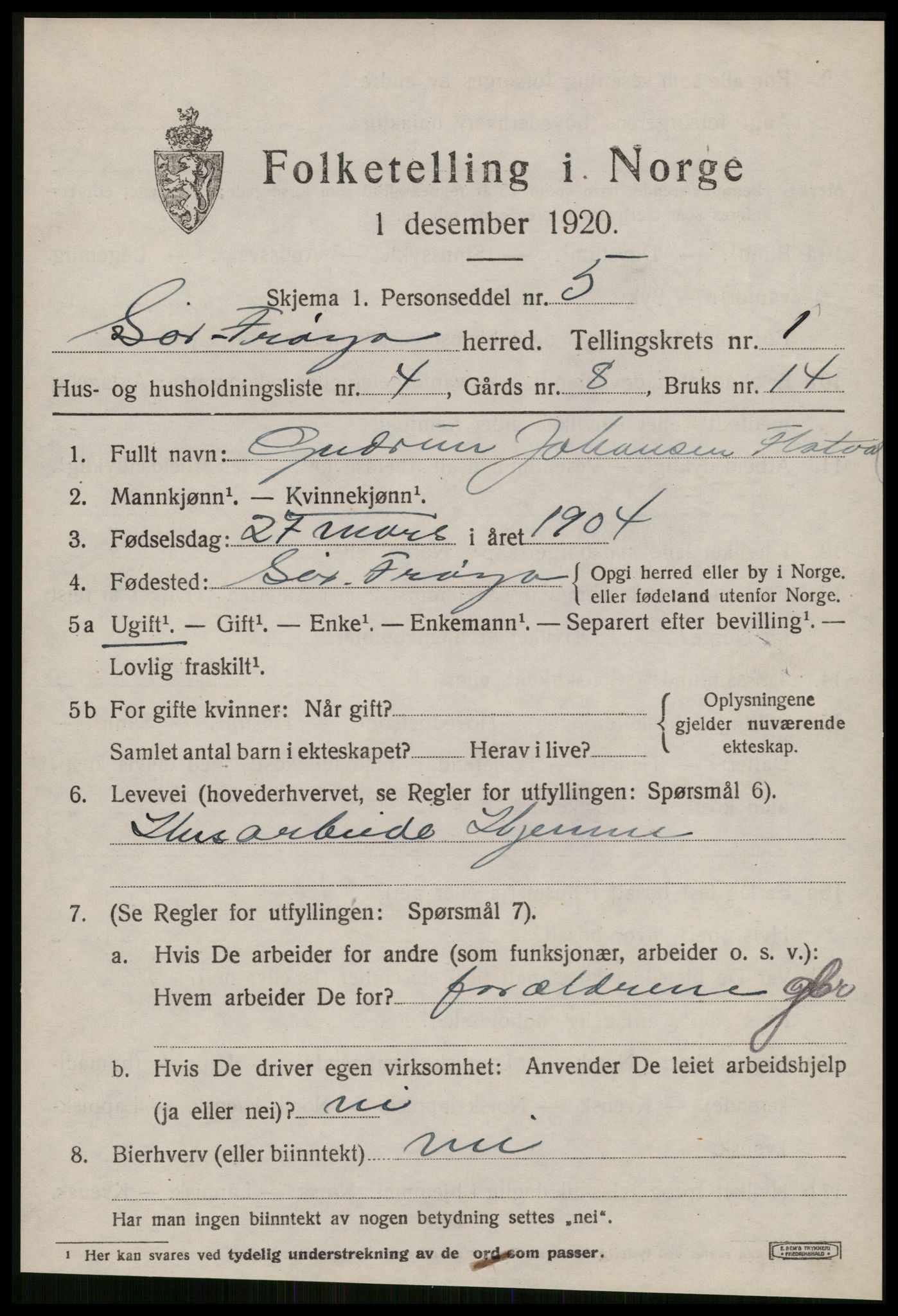 SAT, 1920 census for Sør-Frøya, 1920, p. 829