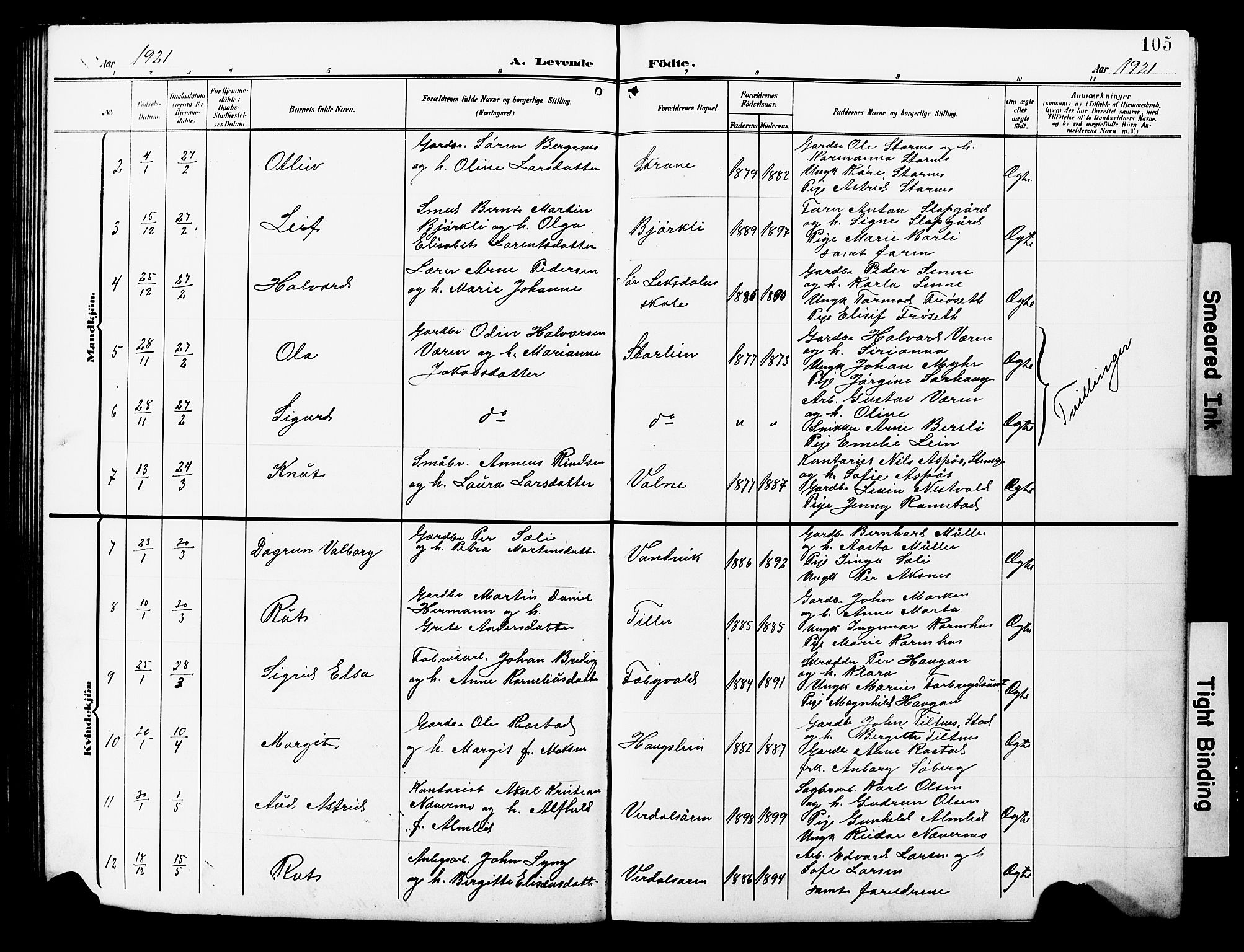 Ministerialprotokoller, klokkerbøker og fødselsregistre - Nord-Trøndelag, SAT/A-1458/723/L0258: Parish register (copy) no. 723C06, 1908-1927, p. 105