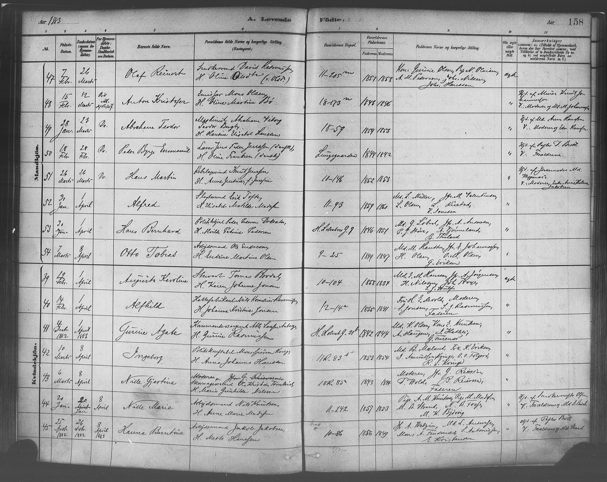 Domkirken sokneprestembete, SAB/A-74801/H/Haa/L0023: Parish register (official) no. B 6, 1879-1887, p. 158