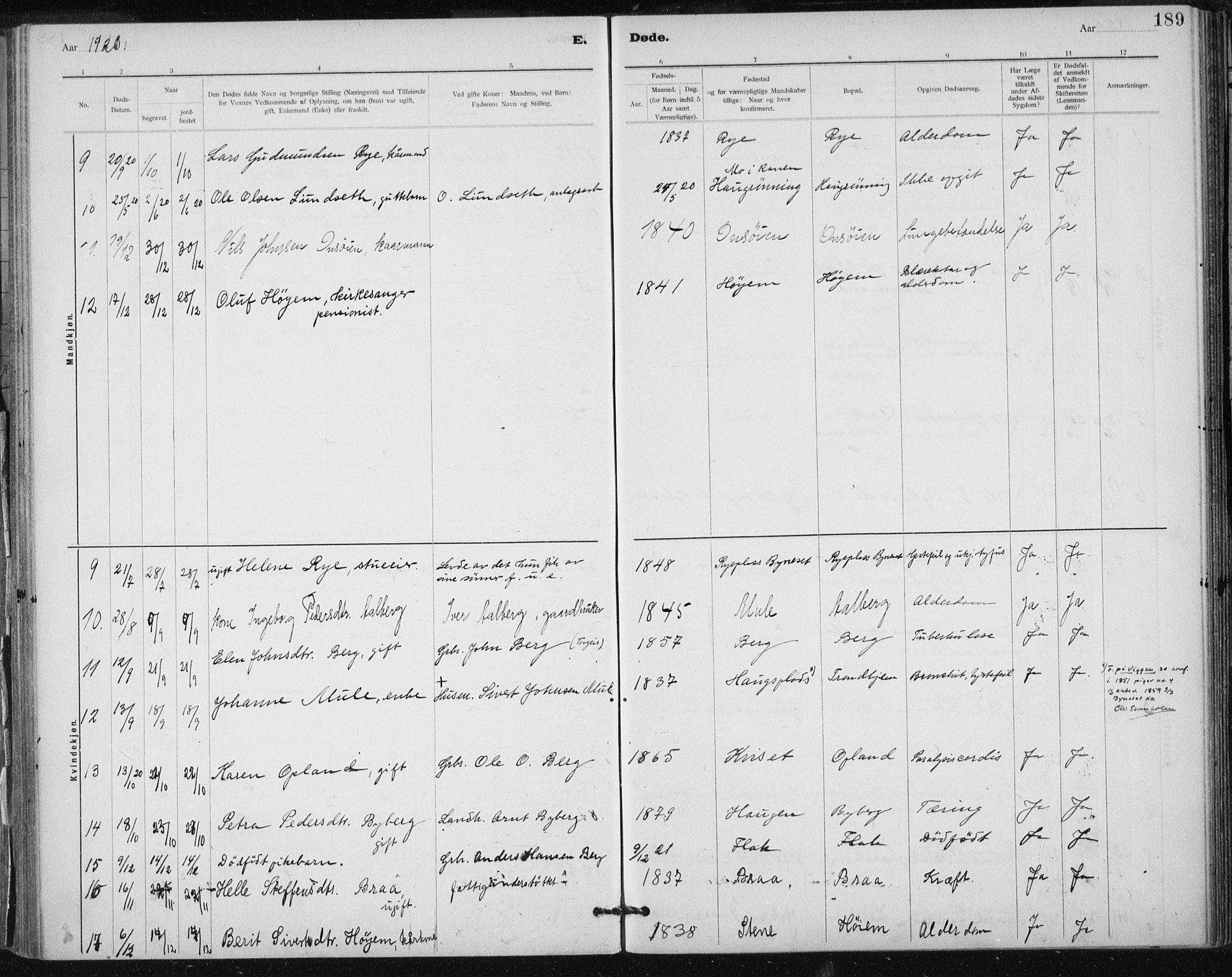Ministerialprotokoller, klokkerbøker og fødselsregistre - Sør-Trøndelag, SAT/A-1456/612/L0381: Parish register (official) no. 612A13, 1907-1923, p. 189