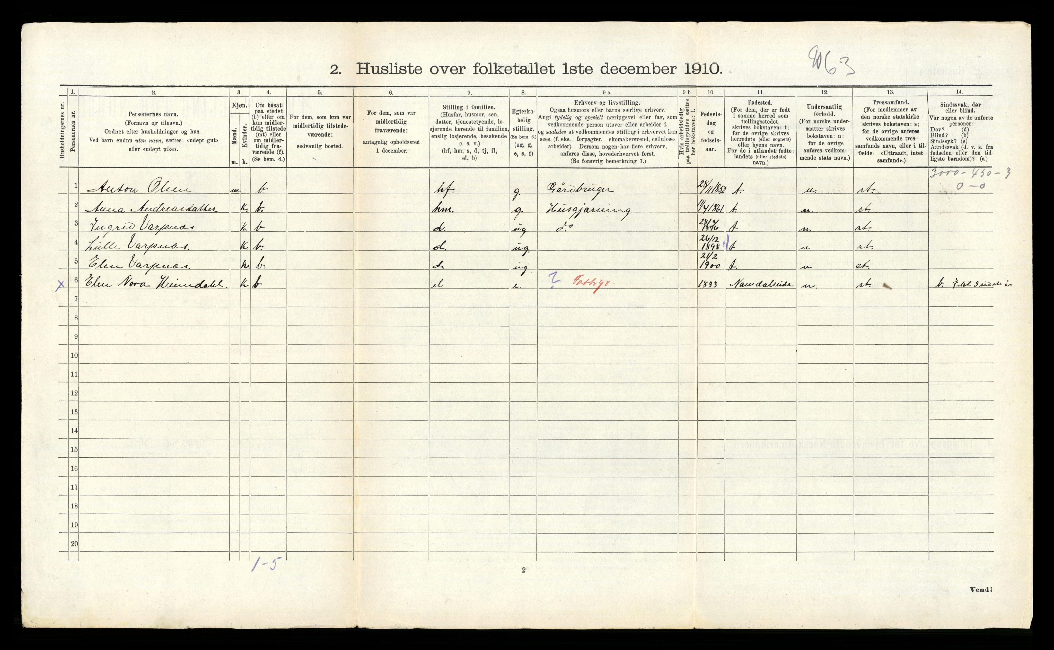 RA, 1910 census for Vemundvik, 1910, p. 171