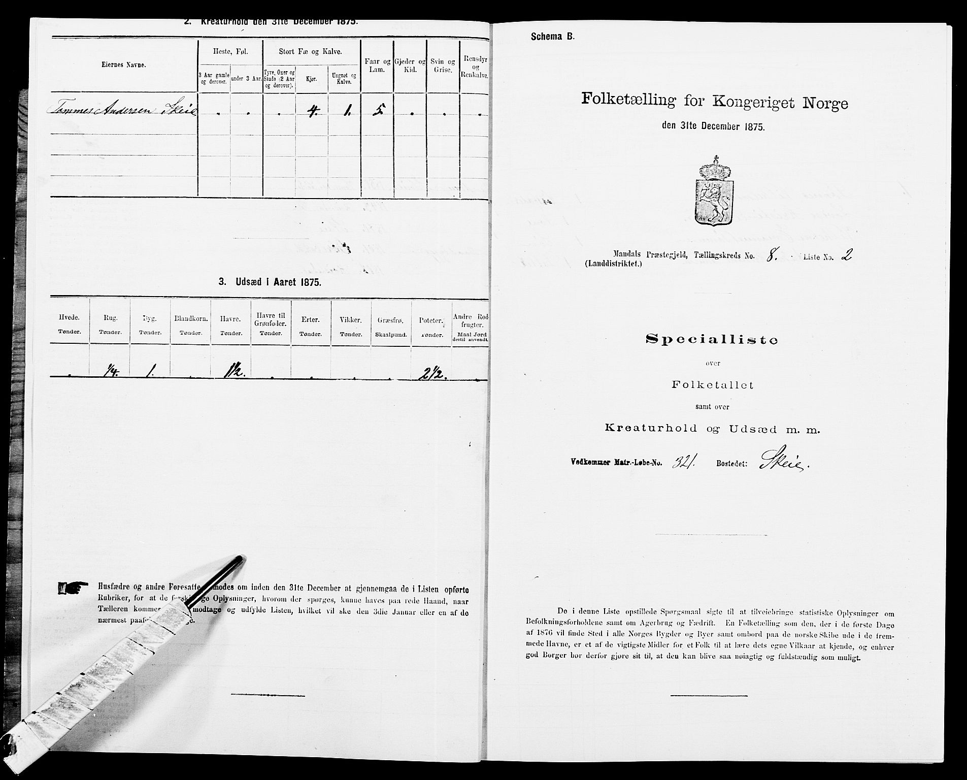 SAK, 1875 census for 1019L Mandal/Halse og Harkmark, 1875, p. 1126