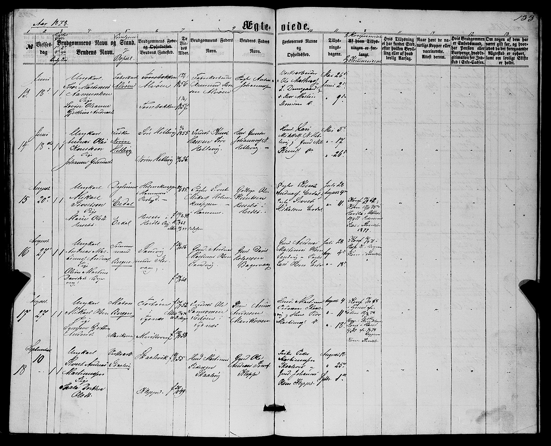 Askøy Sokneprestembete, AV/SAB-A-74101/H/Ha/Hab/Haba/L0006: Parish register (copy) no. A 6, 1861-1881, p. 133