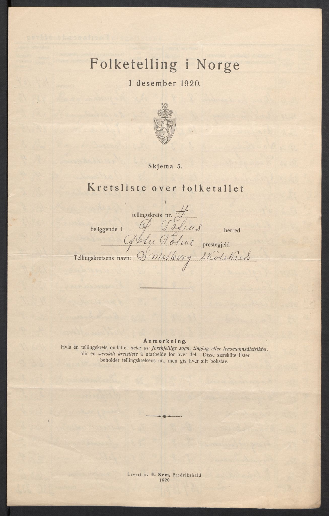 SAH, 1920 census for Østre Toten, 1920, p. 24