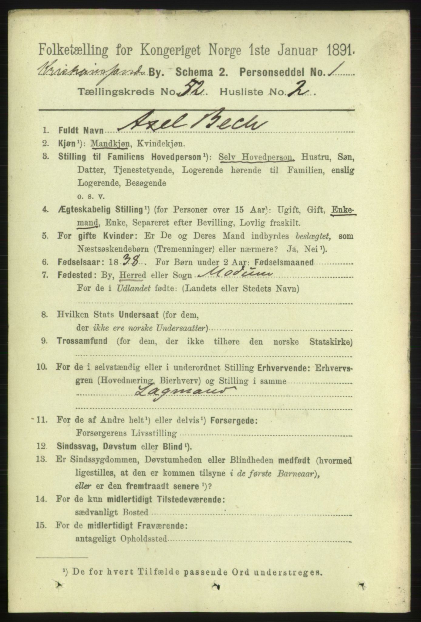 RA, 1891 census for 1001 Kristiansand, 1891, p. 15146